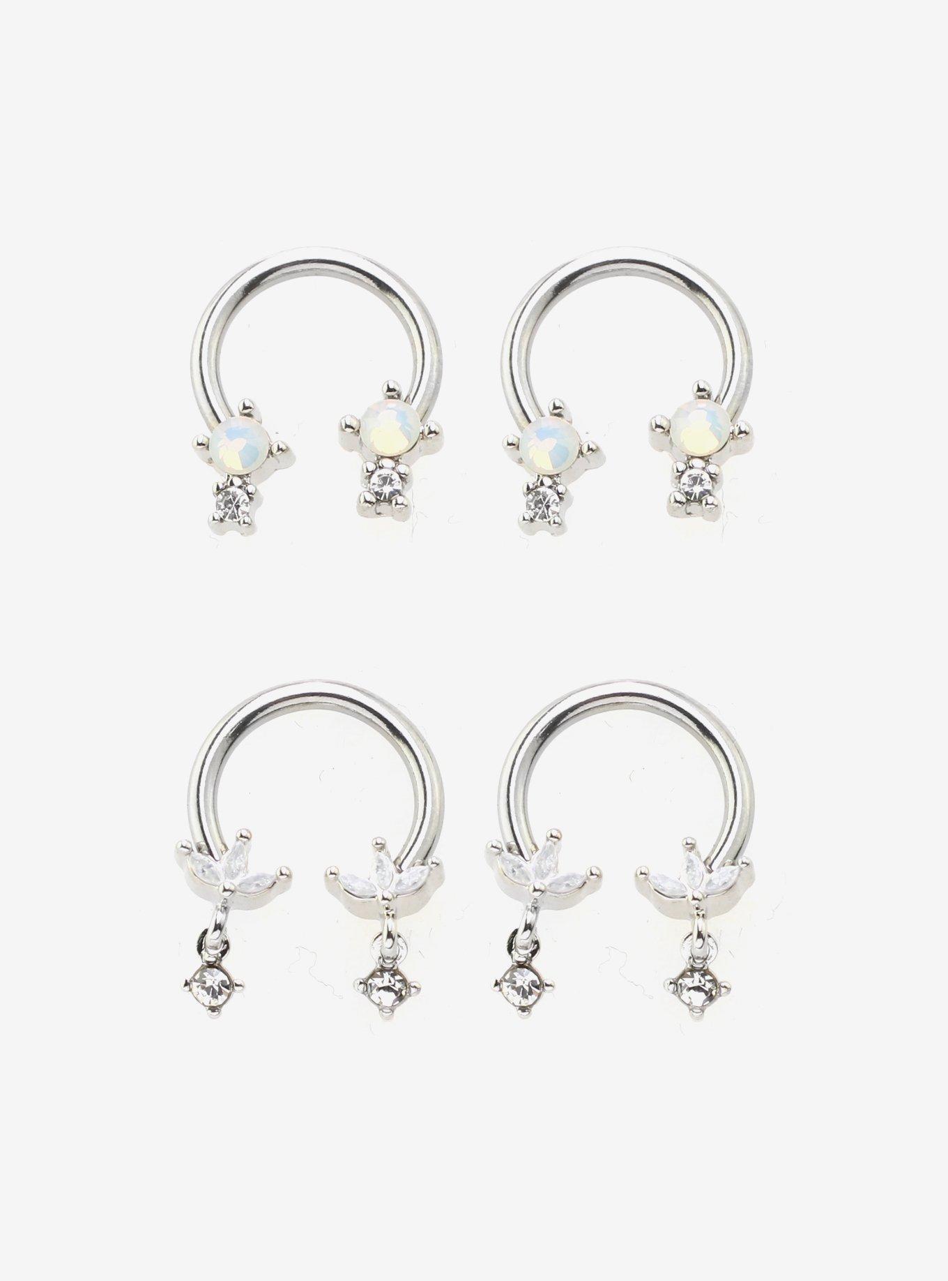 Steel Silver Lotus Gem Curved Barbell 4 Pack, MULTI, hi-res