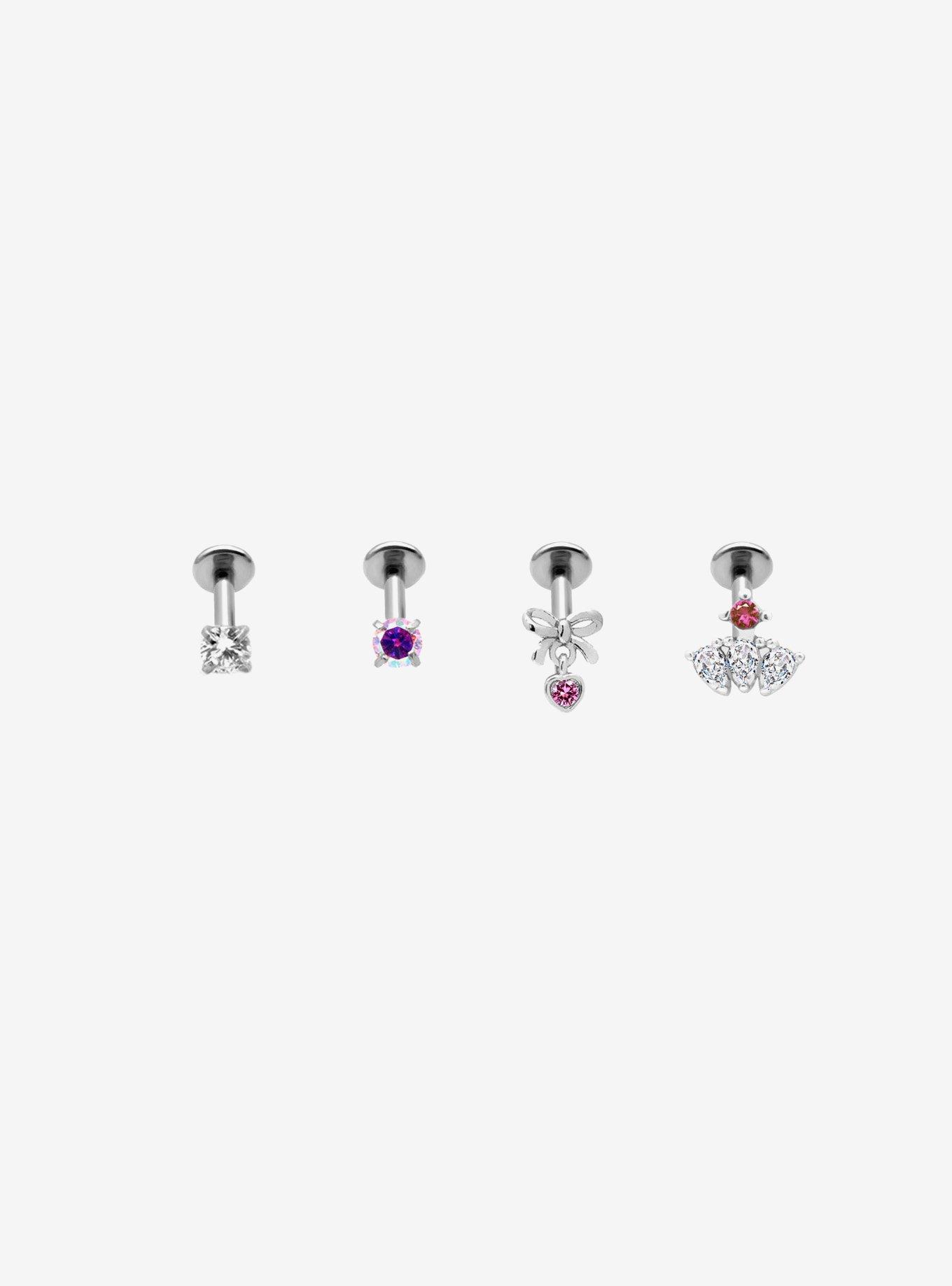 Steel Bow Crown Bling Eyebrow Barbell 4 Pack, , hi-res