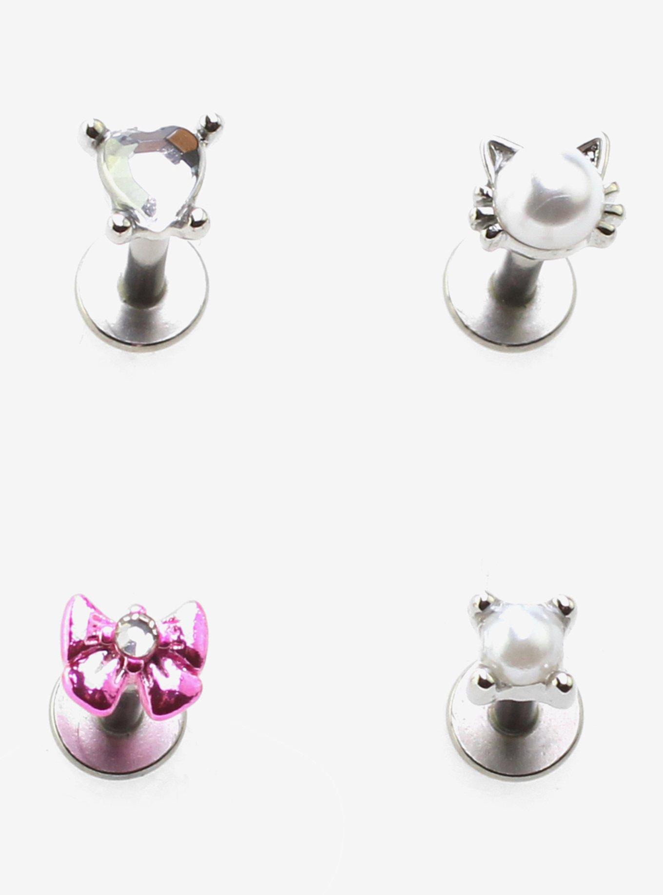 Steel Cat Bow Labret Barbell 4 Pack, MULTI, hi-res