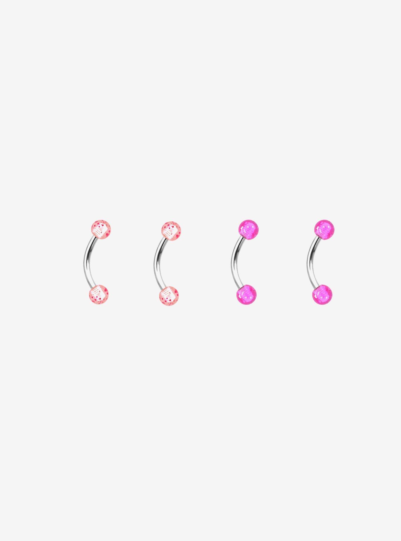 16G Steel Pink & Purple Glitter Eyebrow Barbell 4 Pack, , hi-res