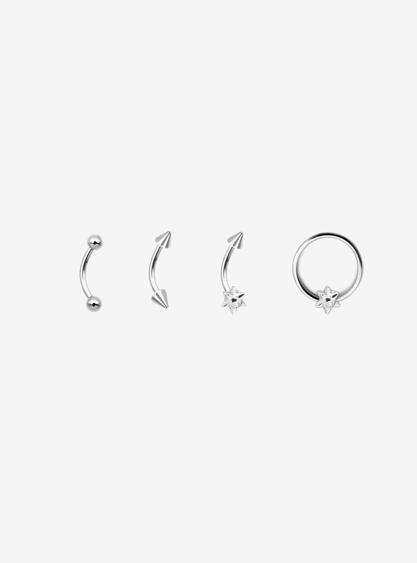 16G Steel Spike Ball Eyebrow Barbell & Captive Hoop 4 Pack, , hi-res