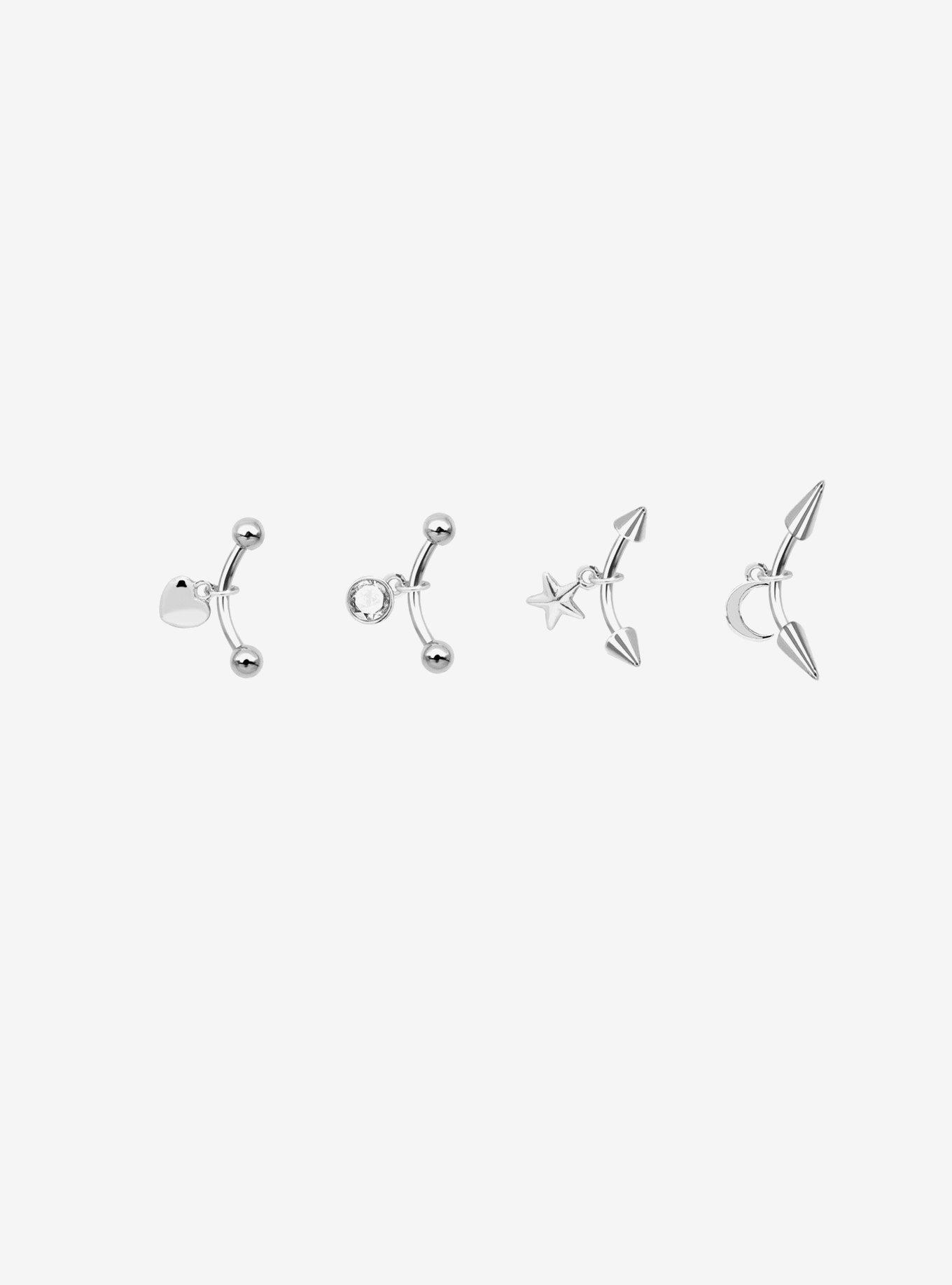 16G Steel Heart Celestial Charm Eyebrow Barbell 4 Pack, , hi-res