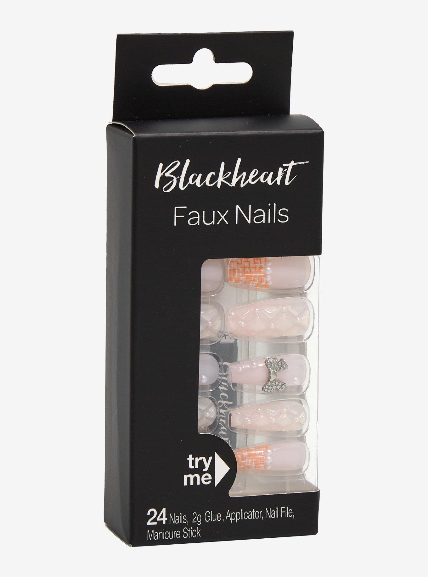 Blackheart Pink Plaid Bow Press-On Nail Set, , hi-res