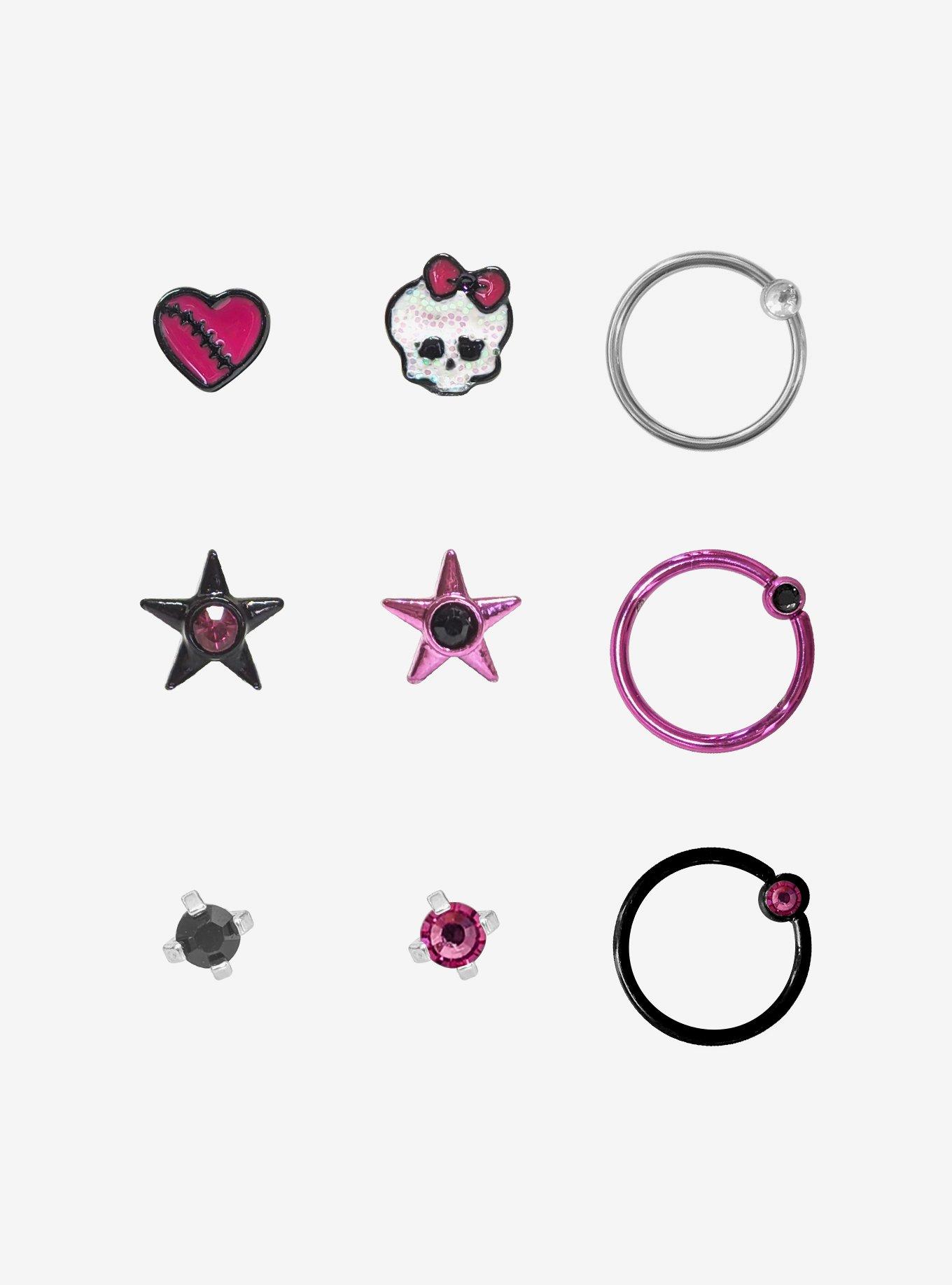 Steel Monster High Silver & Black Draculaura Nose Stud & Hoop 9 Pack, , hi-res
