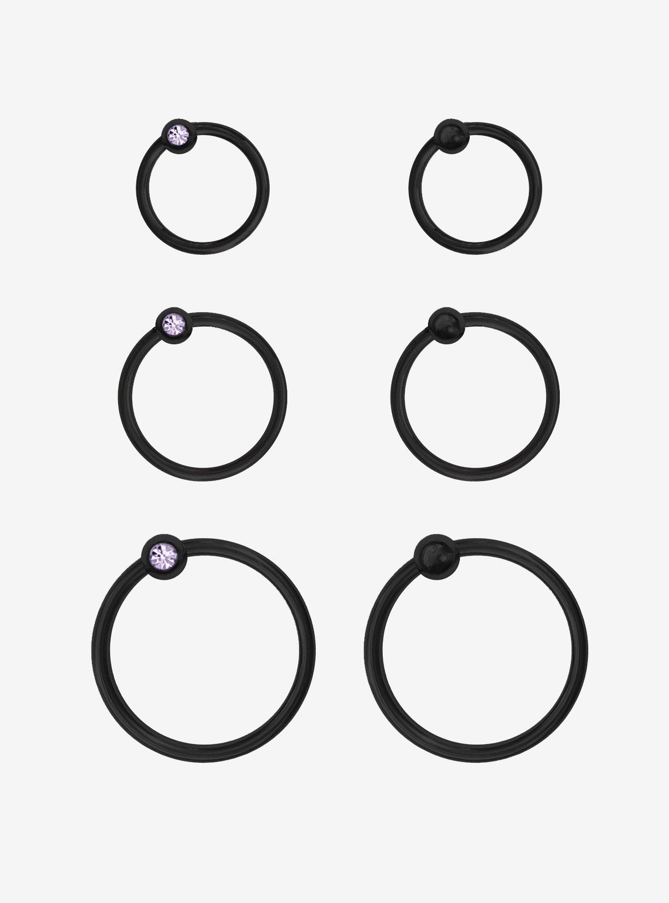 Steel Black & Purple Gem Nose Hoop 6 Pack, MULTI, hi-res