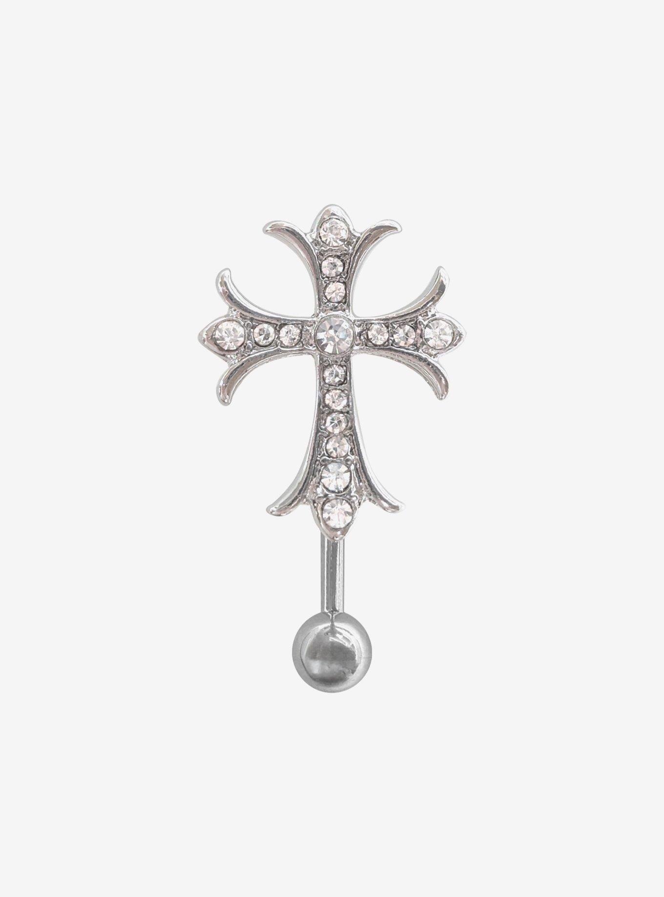 Steel Bling Cross Navel Barbell, , hi-res