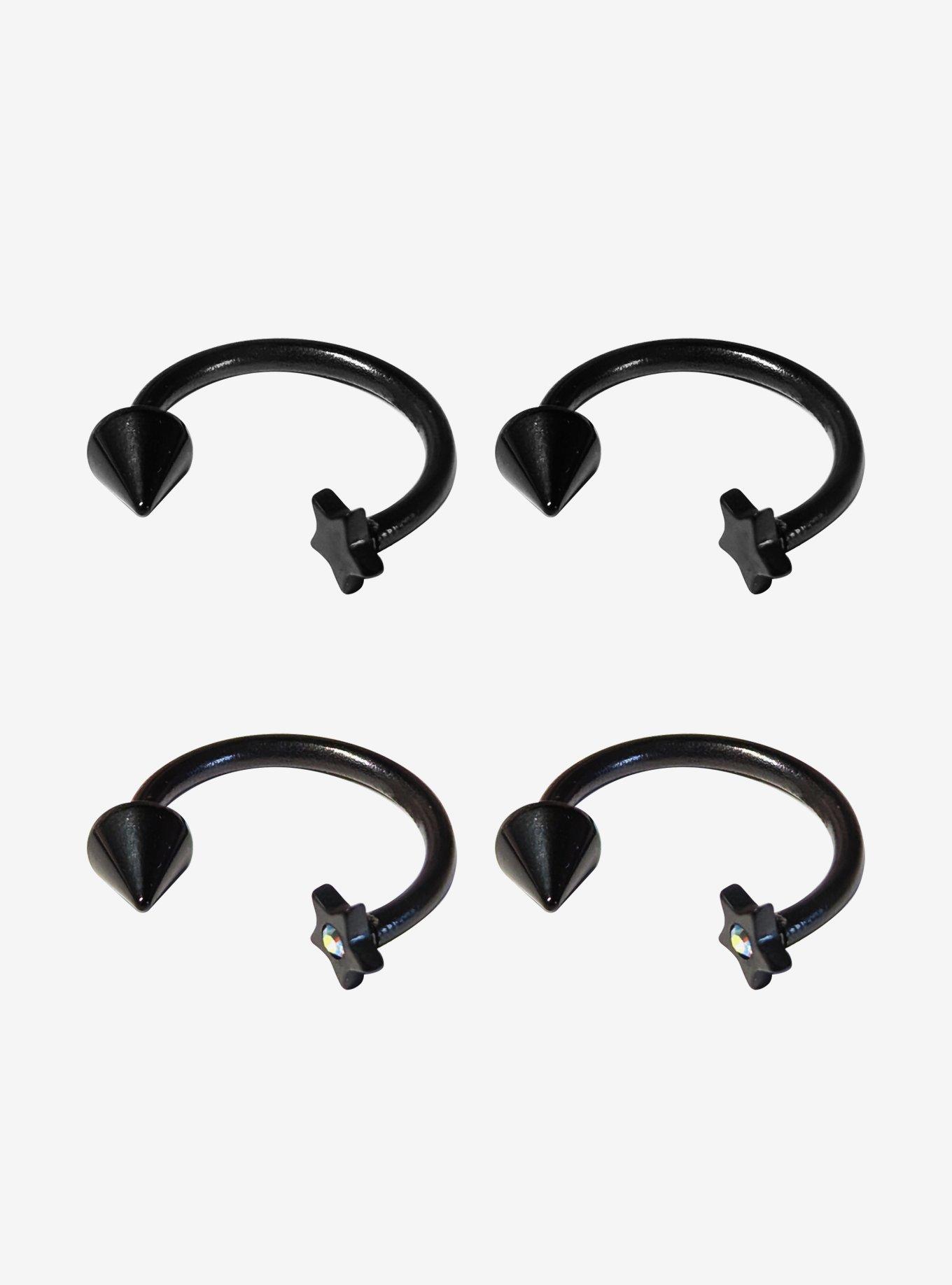 Steel Black Star & Spike Labret Circular Barbell 4 Pack, MULTI, hi-res