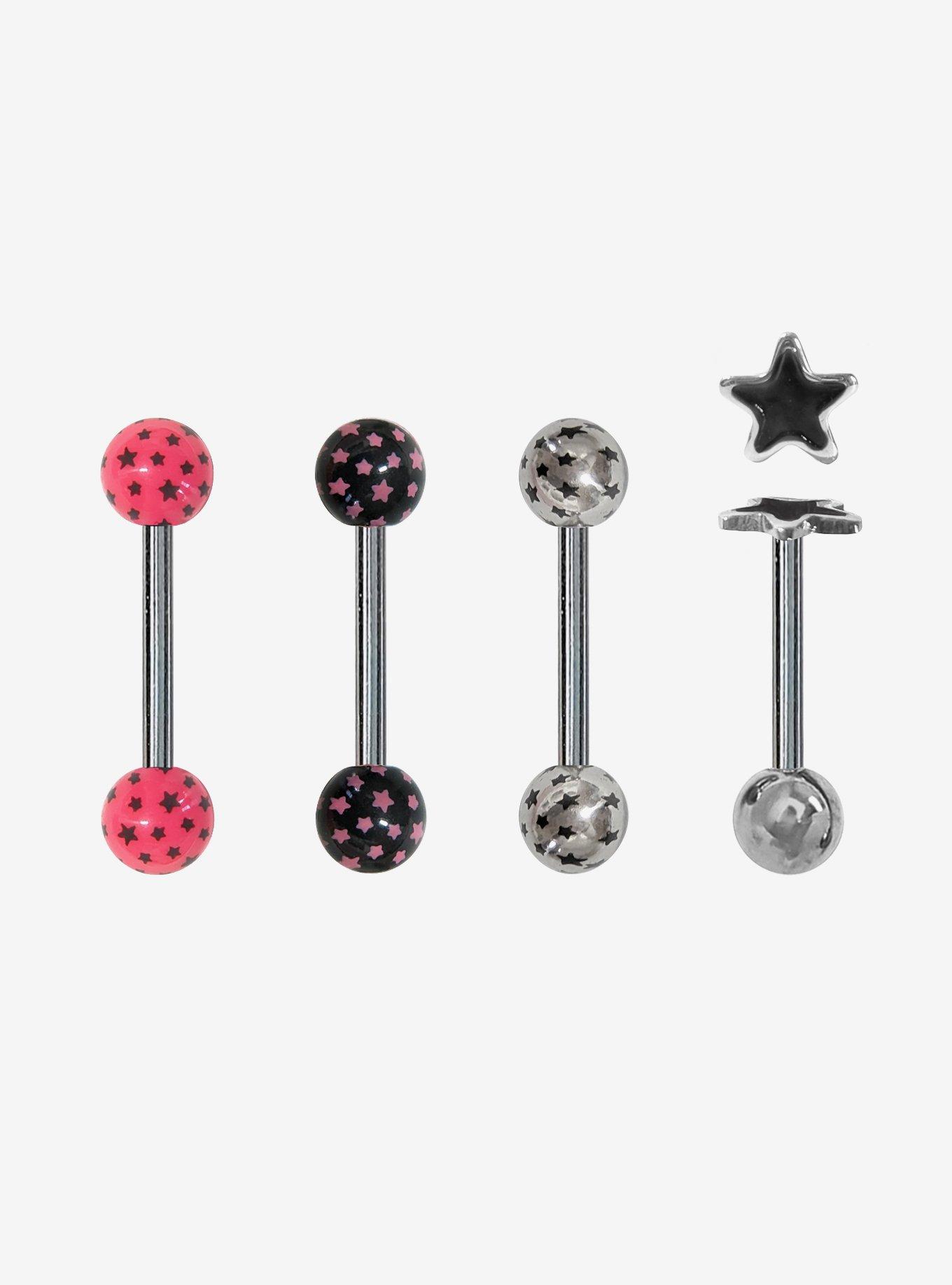 Steel Pink & Black Star Tongue Barbell 4 Pack, , hi-res
