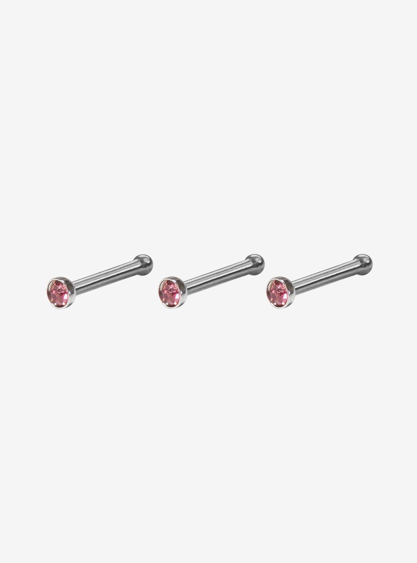 Titanium Pink Gem Nose Stud 3 Pack, MULTI, hi-res