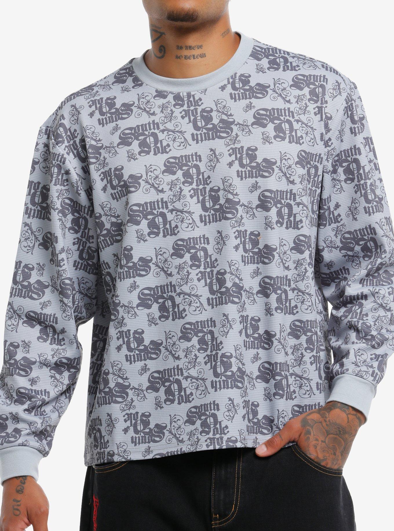 Southpole Grey Allover Logo Thermal Long-Sleeve Shirt Hot Topic
