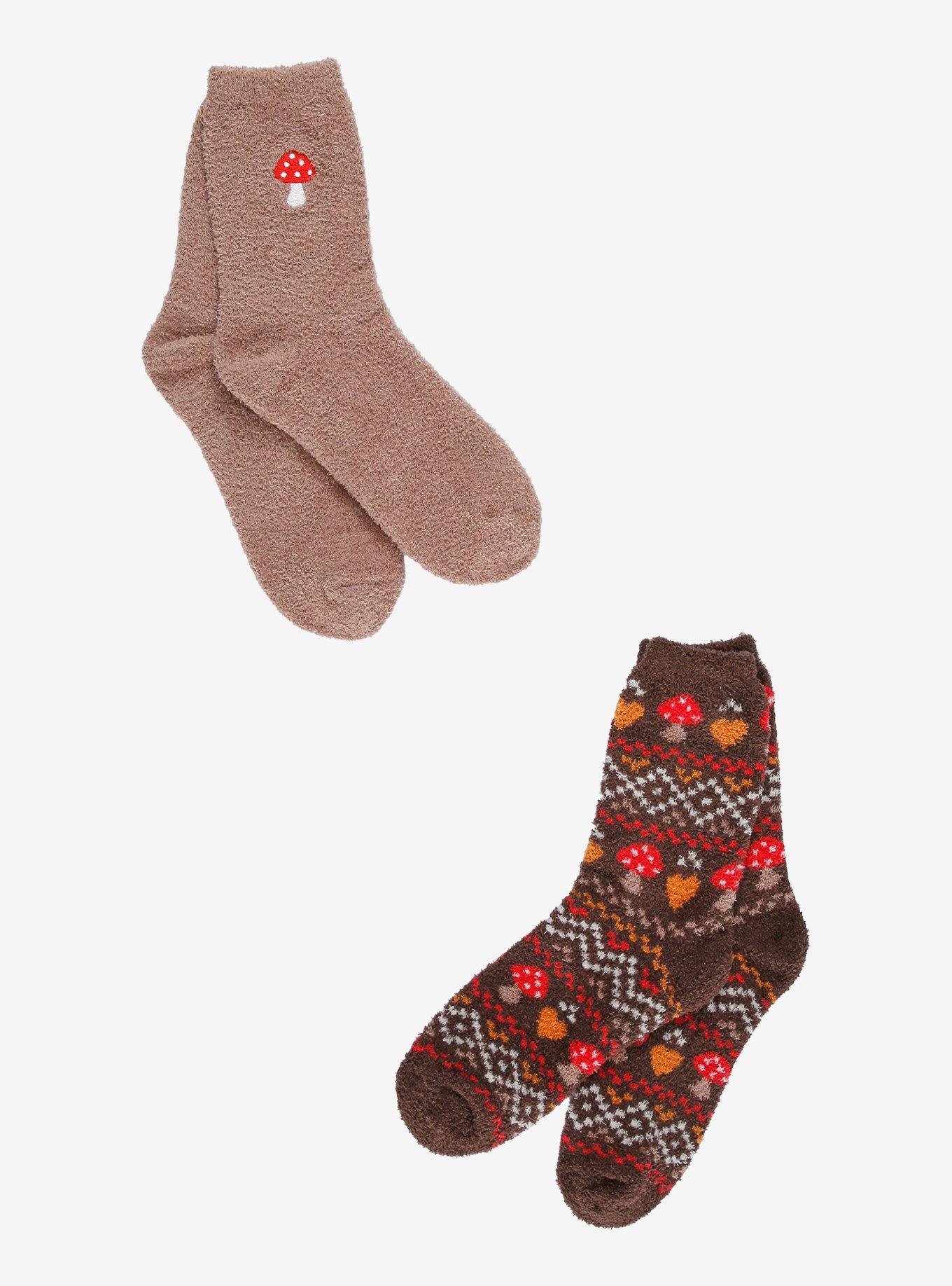 Mushroom Fair Isle Fuzzy Socks 2 Pair, , hi-res