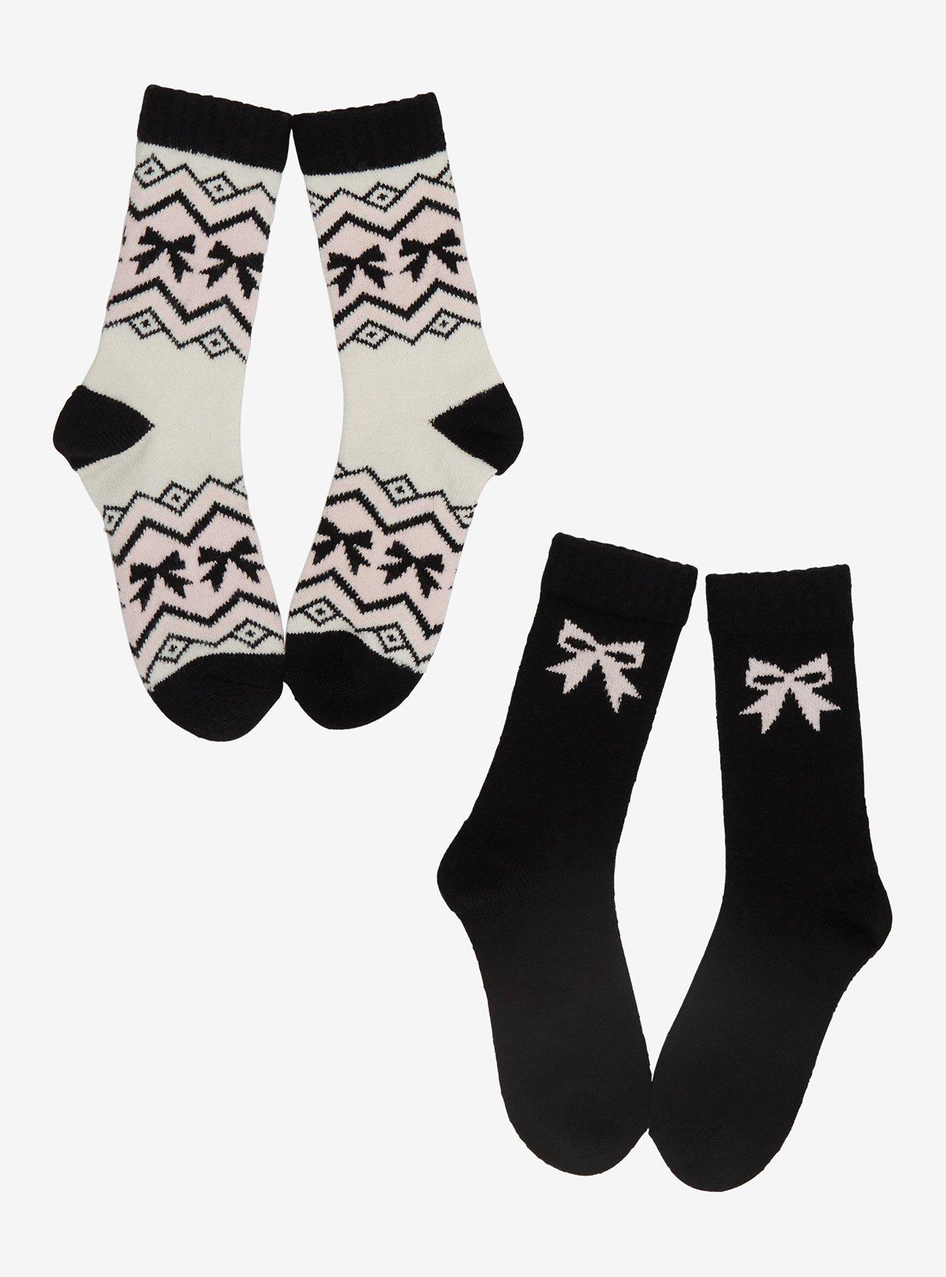 Pink Ribbon Fair Isle Cozy Socks 2 Pair, , hi-res