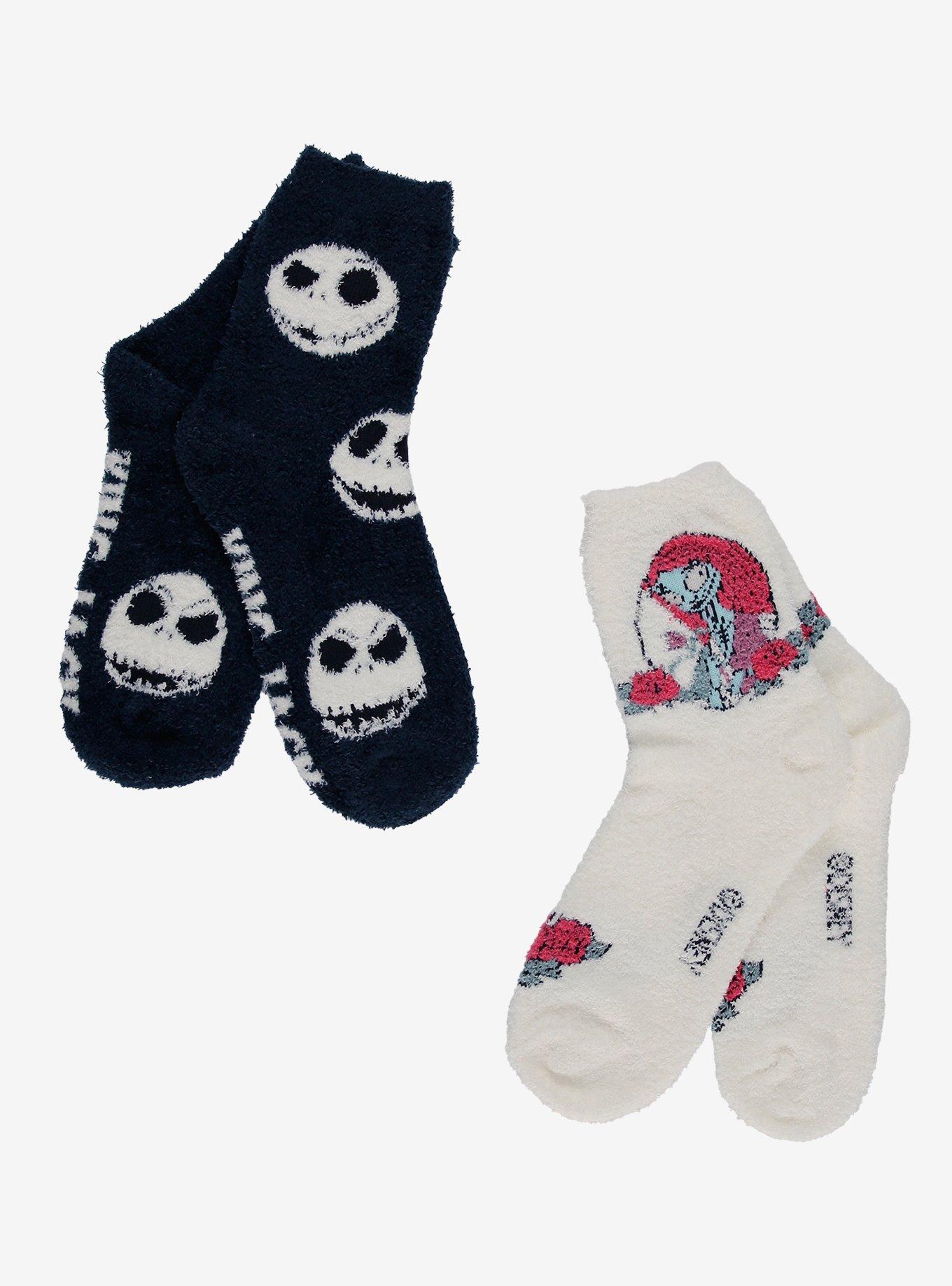 The Nightmare Before Christmas Jack & Sally Fuzzy Socks 2 Pair, , hi-res