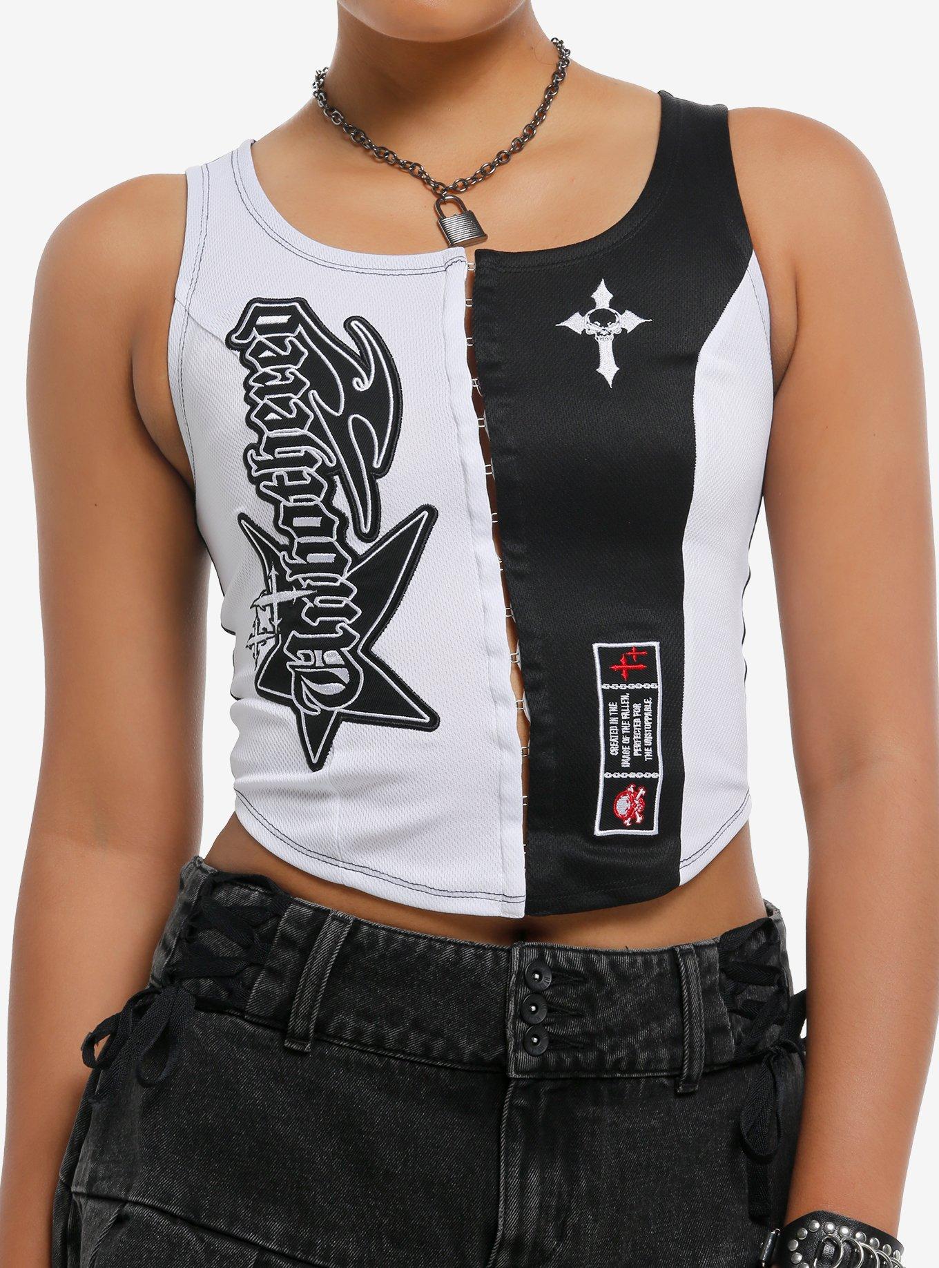 HOTTOPIC Black & White Unbothered Jersey Girls Corset Tank Top