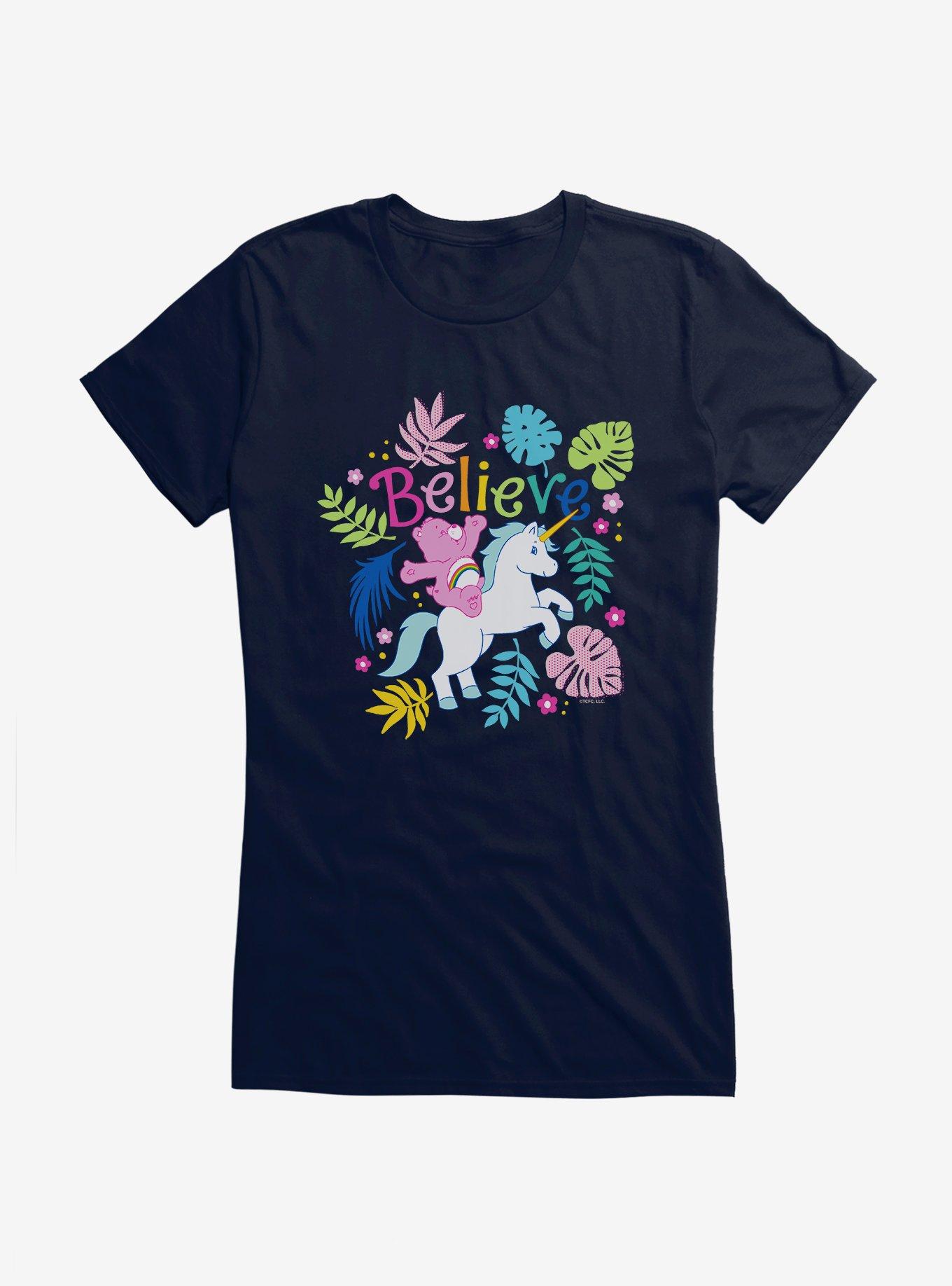 Care Bears Cheer Bear Unicorn Believe Girls T-Shirt, NAVY, hi-res