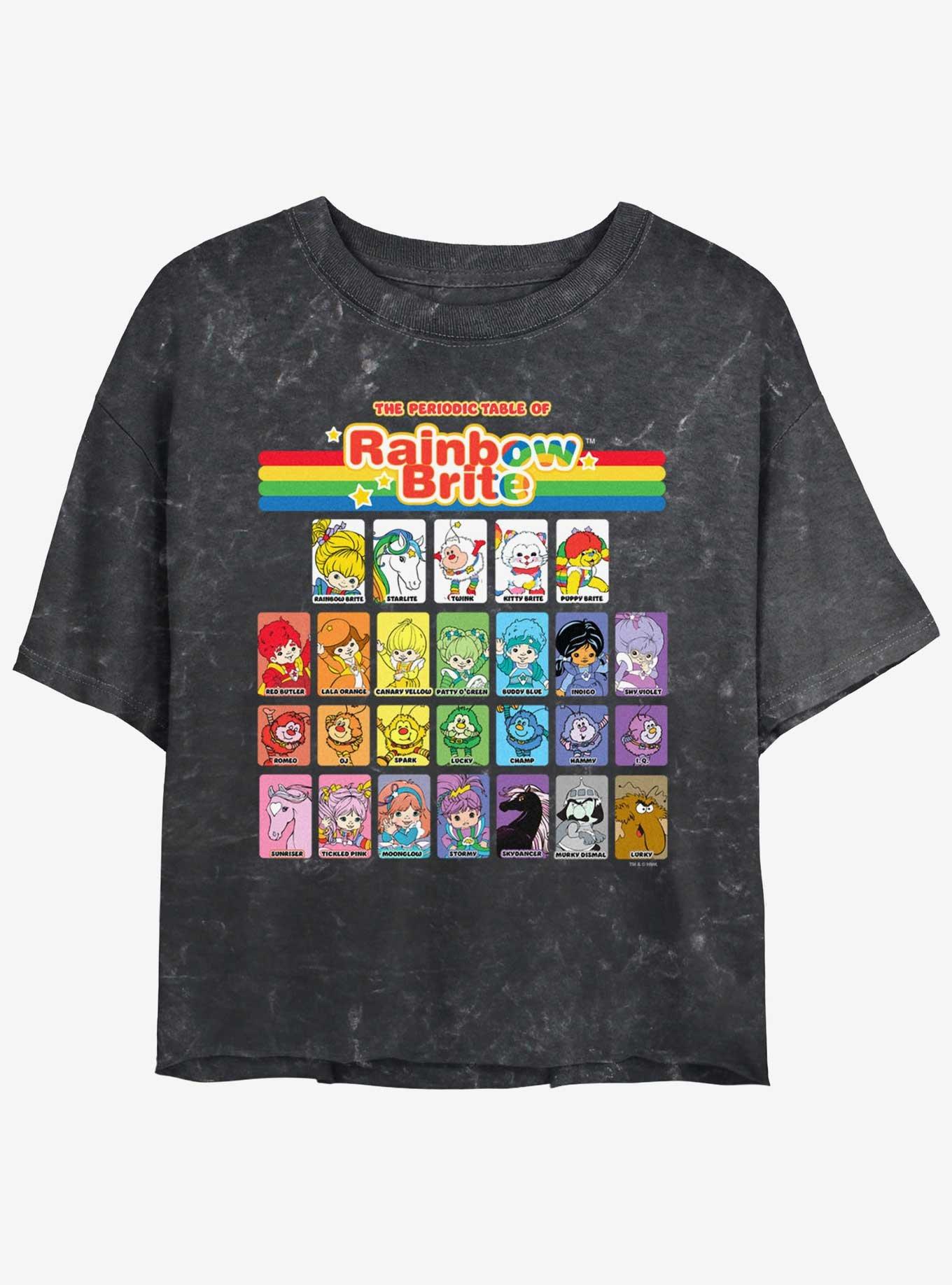 Rainbow Brite Table Of Color Girls Mineral Wash Crop T-Shirt, BLACK, hi-res