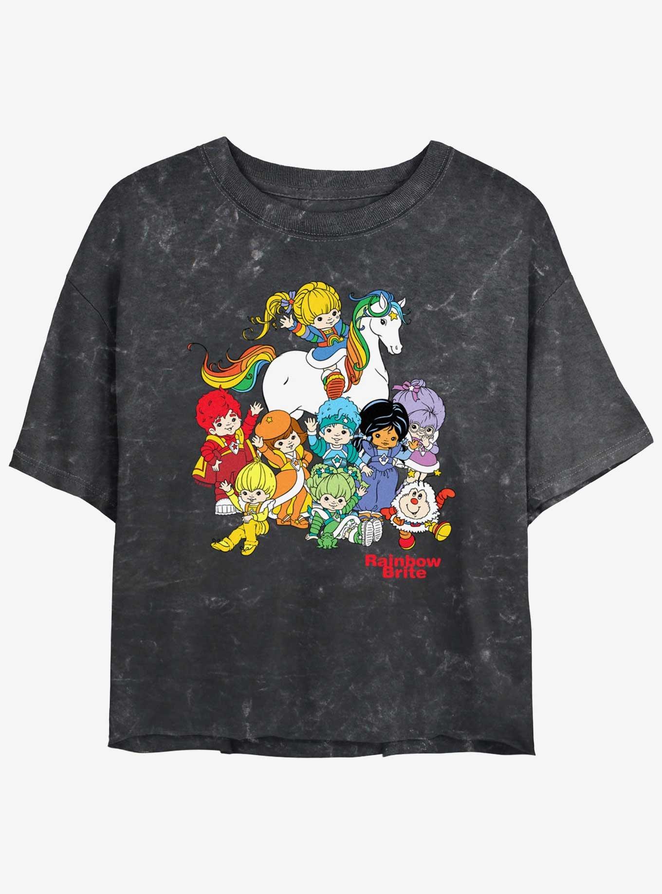 Rainbow Brite And Friends Girls Mineral Wash Crop T-Shirt, BLACK, hi-res