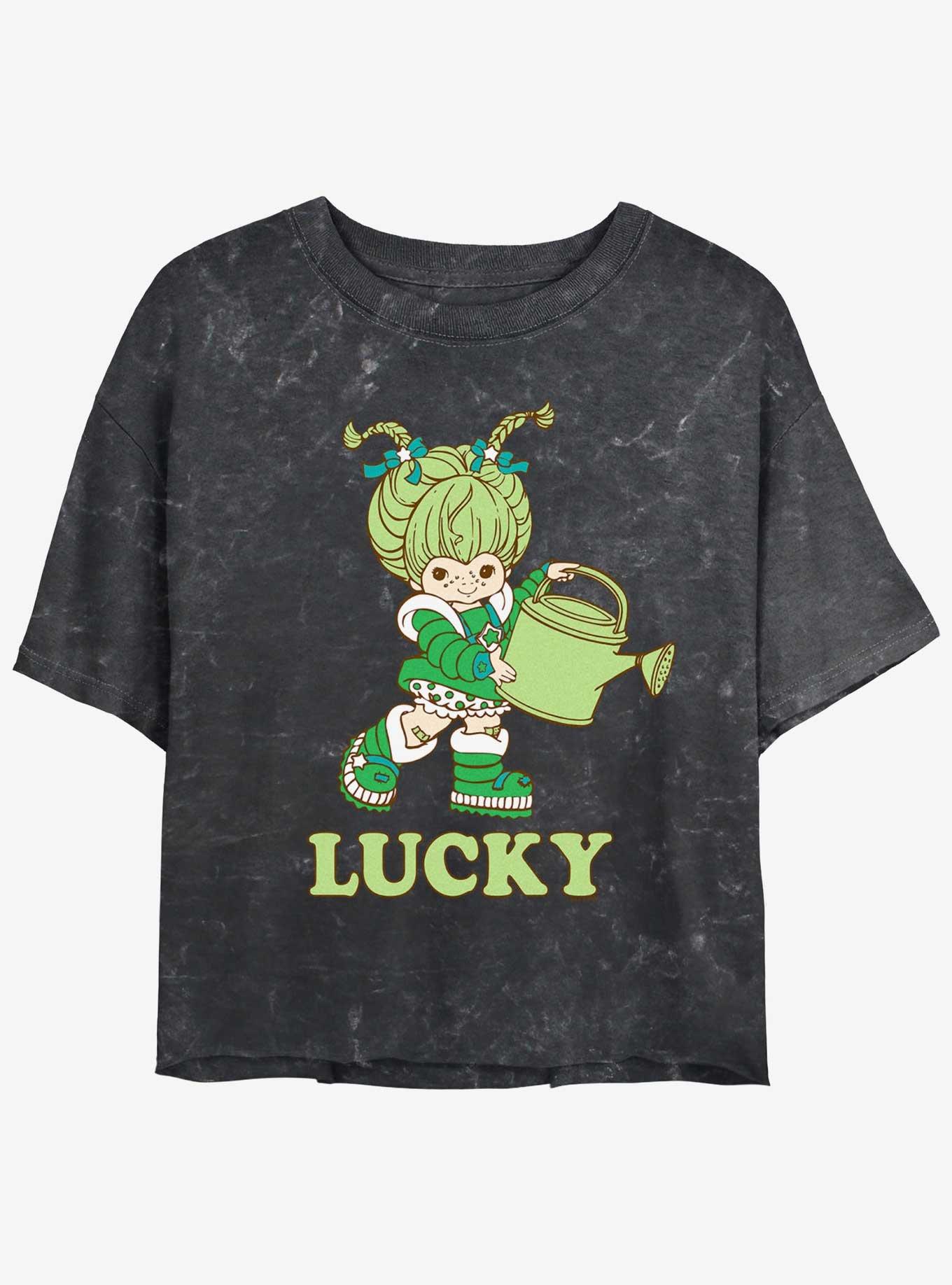 Rainbow Brite Patty O'green Lucky Girls Mineral Wash Crop T-Shirt, BLACK, hi-res