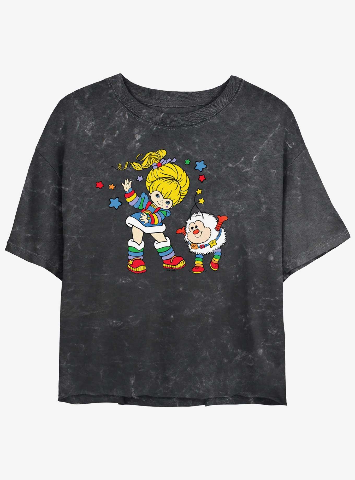 Rainbow Brite & Twink Girls Mineral Wash Crop T-Shirt, BLACK, hi-res
