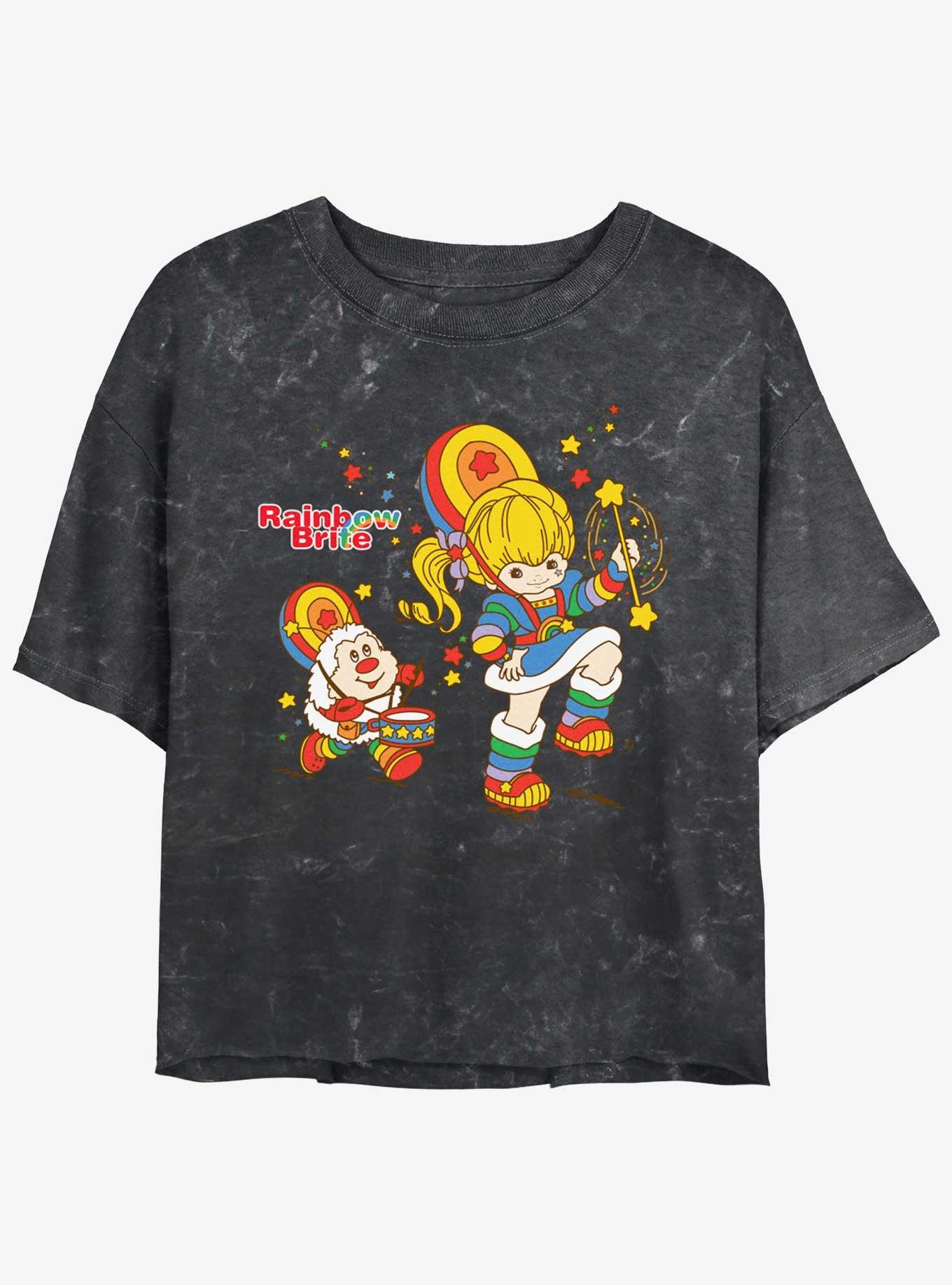 Rainbow Brite Parade Pals Girls Mineral Wash Crop T-Shirt, BLACK, hi-res