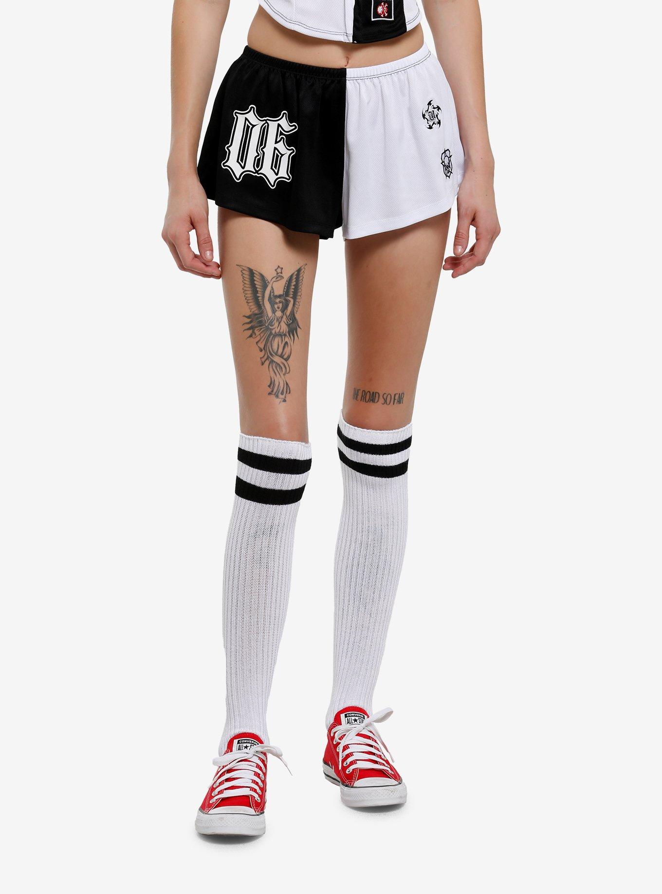 Black & White Split Jersey Girls Micro Shorts, , hi-res