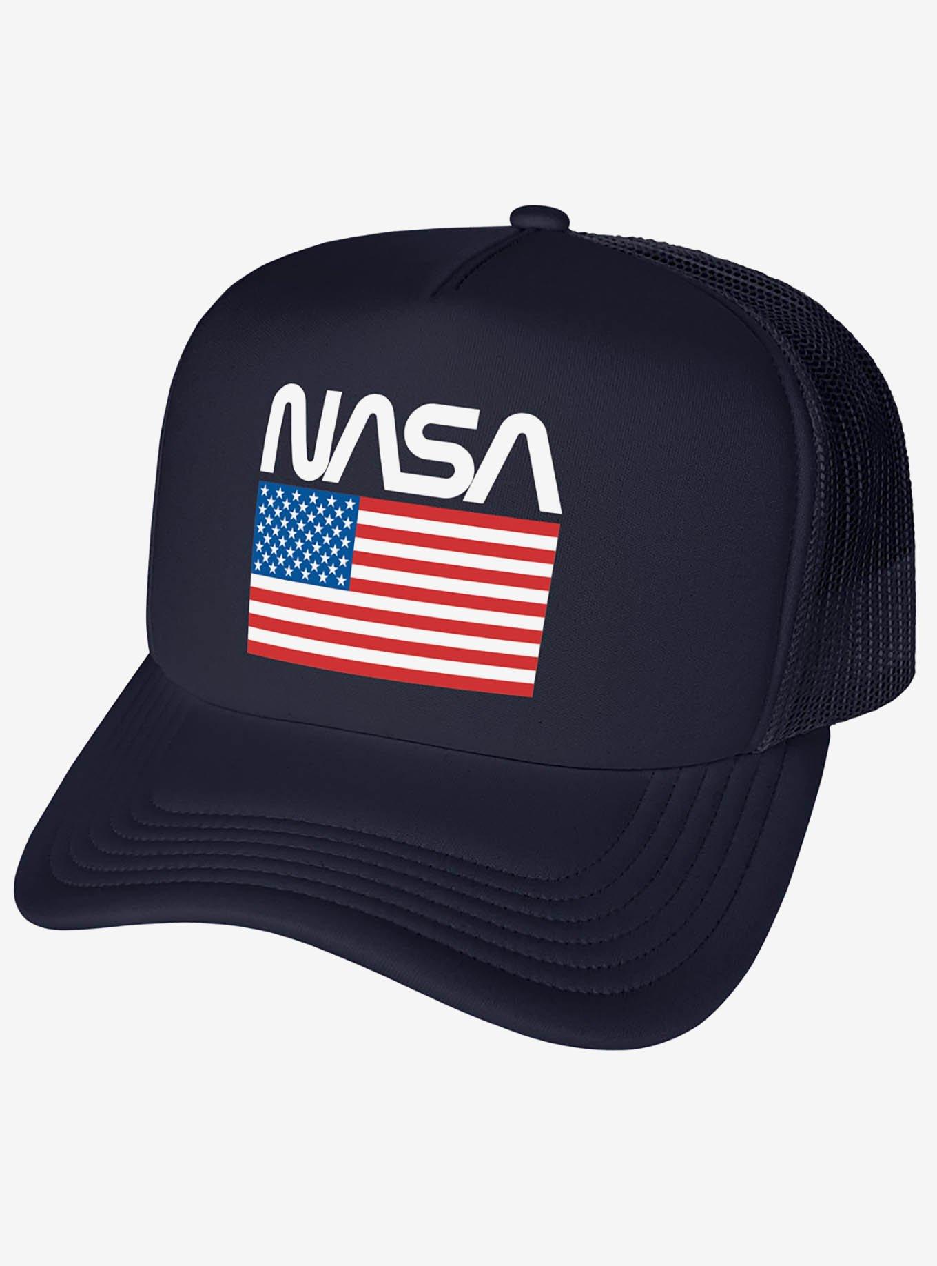 NASA American Flag Worm Logo Foam Trucker Hat, , hi-res