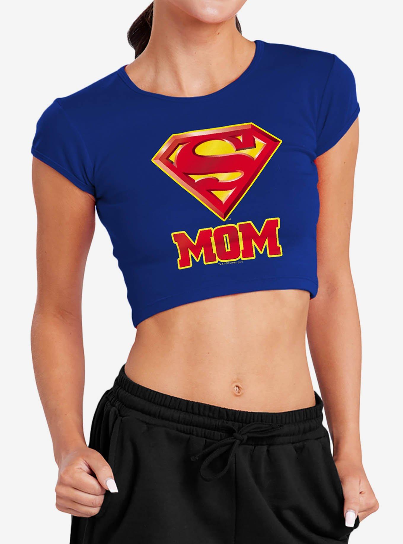 DC Comics Superman "Super Mom" Cap Sleeve Baby Rib Girls Crop Top, , hi-res