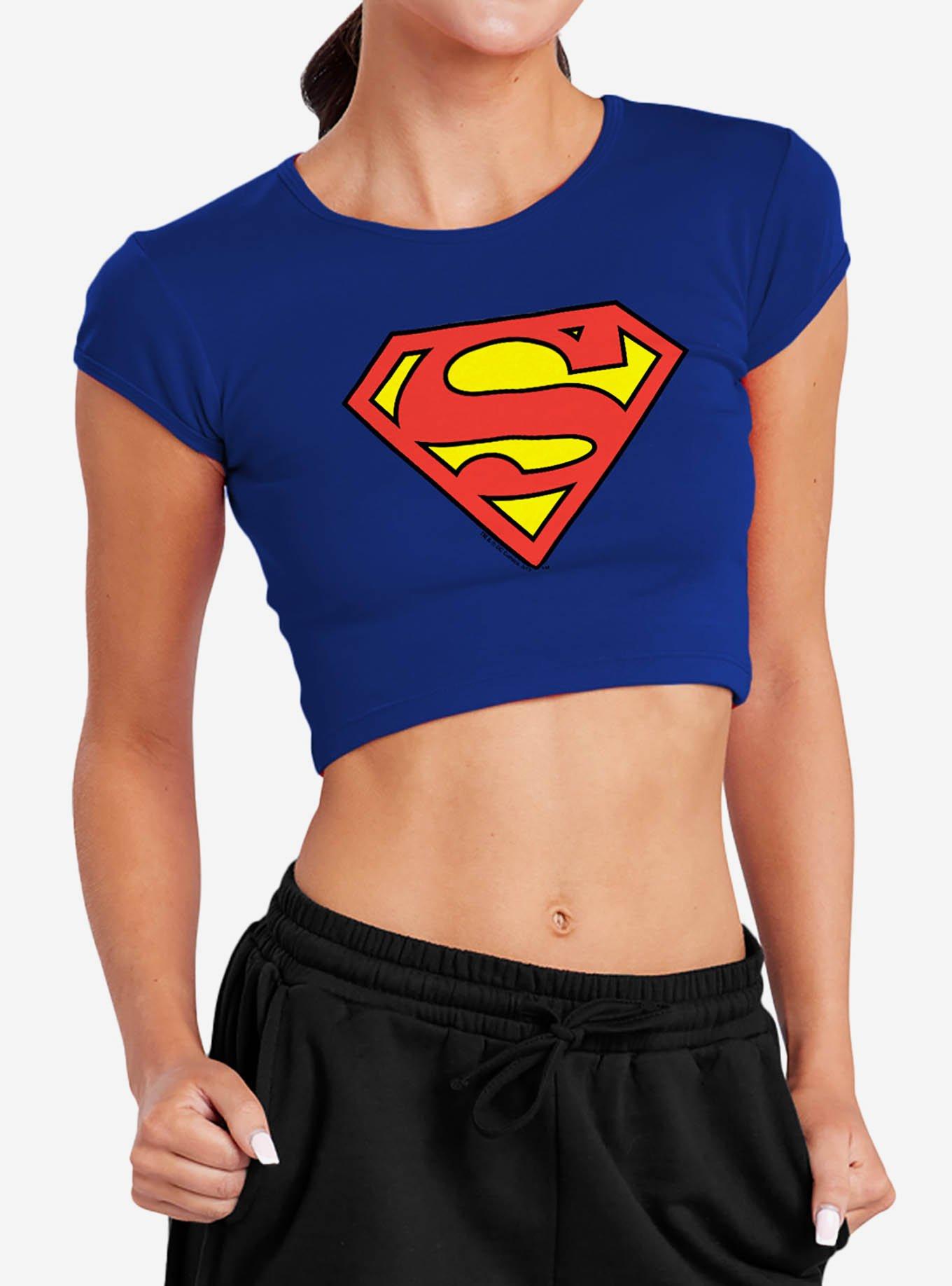 DC Comics Superman Classic Logo Cap Sleeve Baby Rib Girls Crop Top, , hi-res