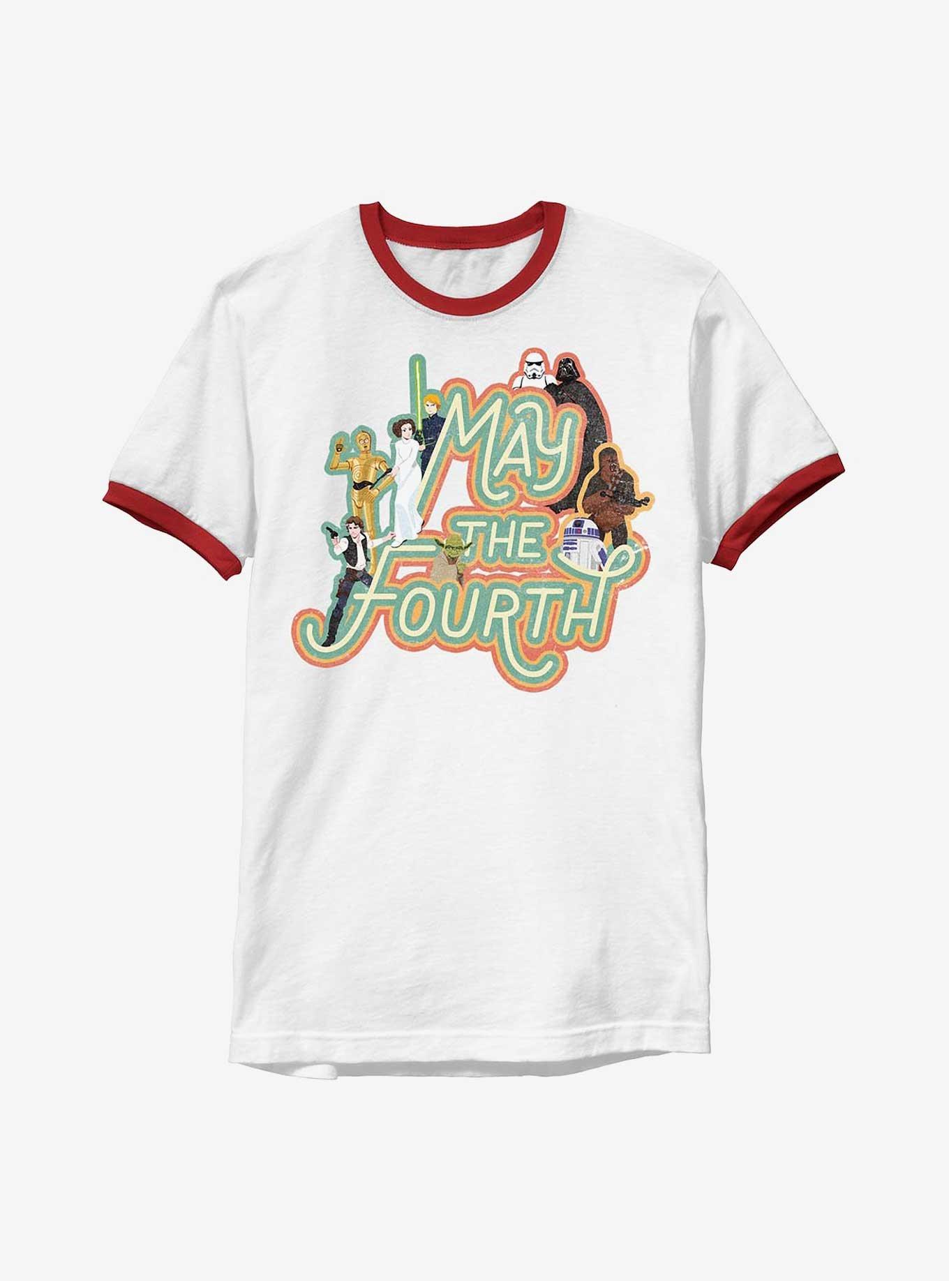 Star Wars May The Fourth Ringer T-Shirt, WHTRED, hi-res