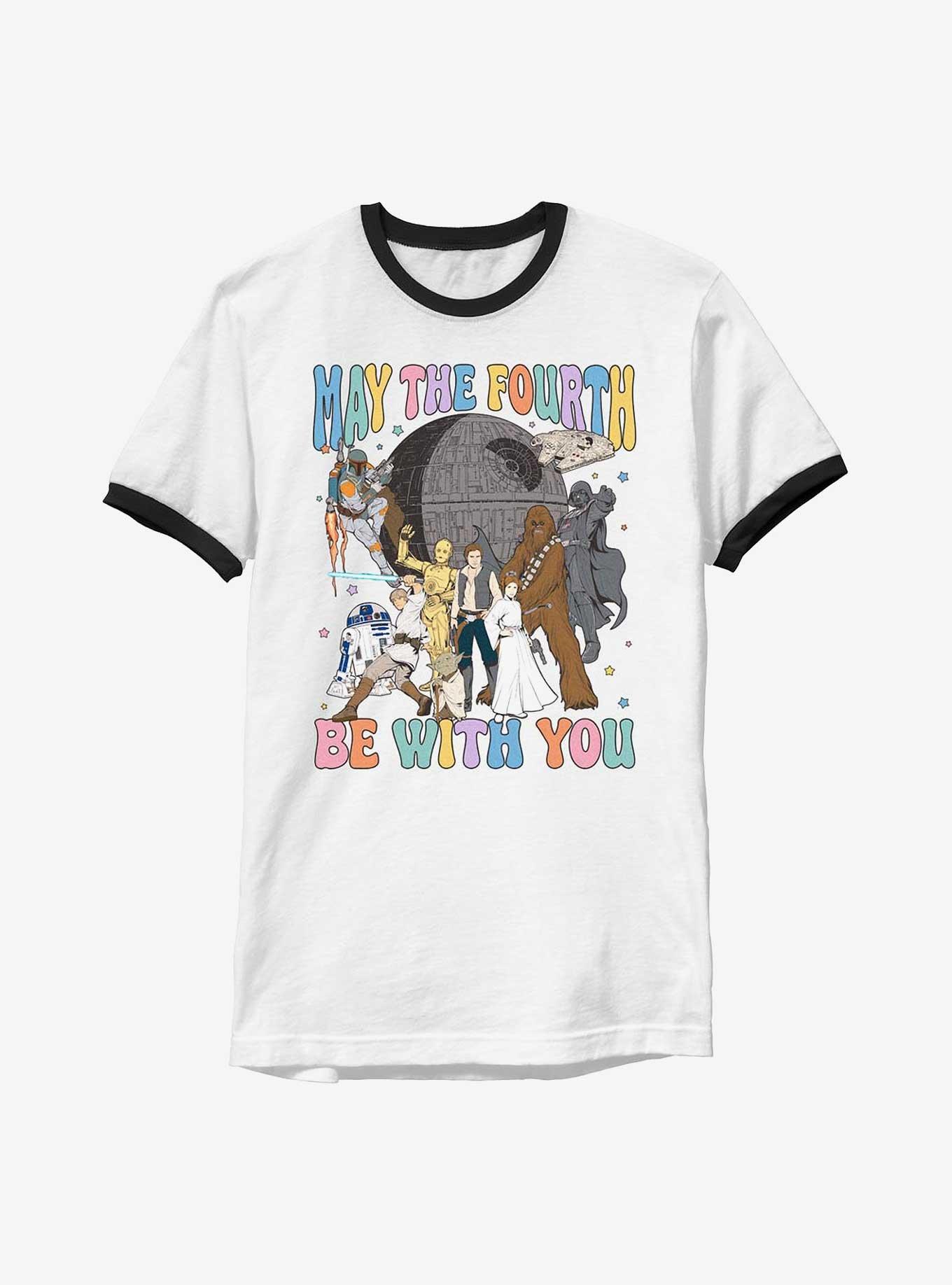 Star Wars May The Fourth Group Shot Ringer T-Shirt, WHTBLK, hi-res