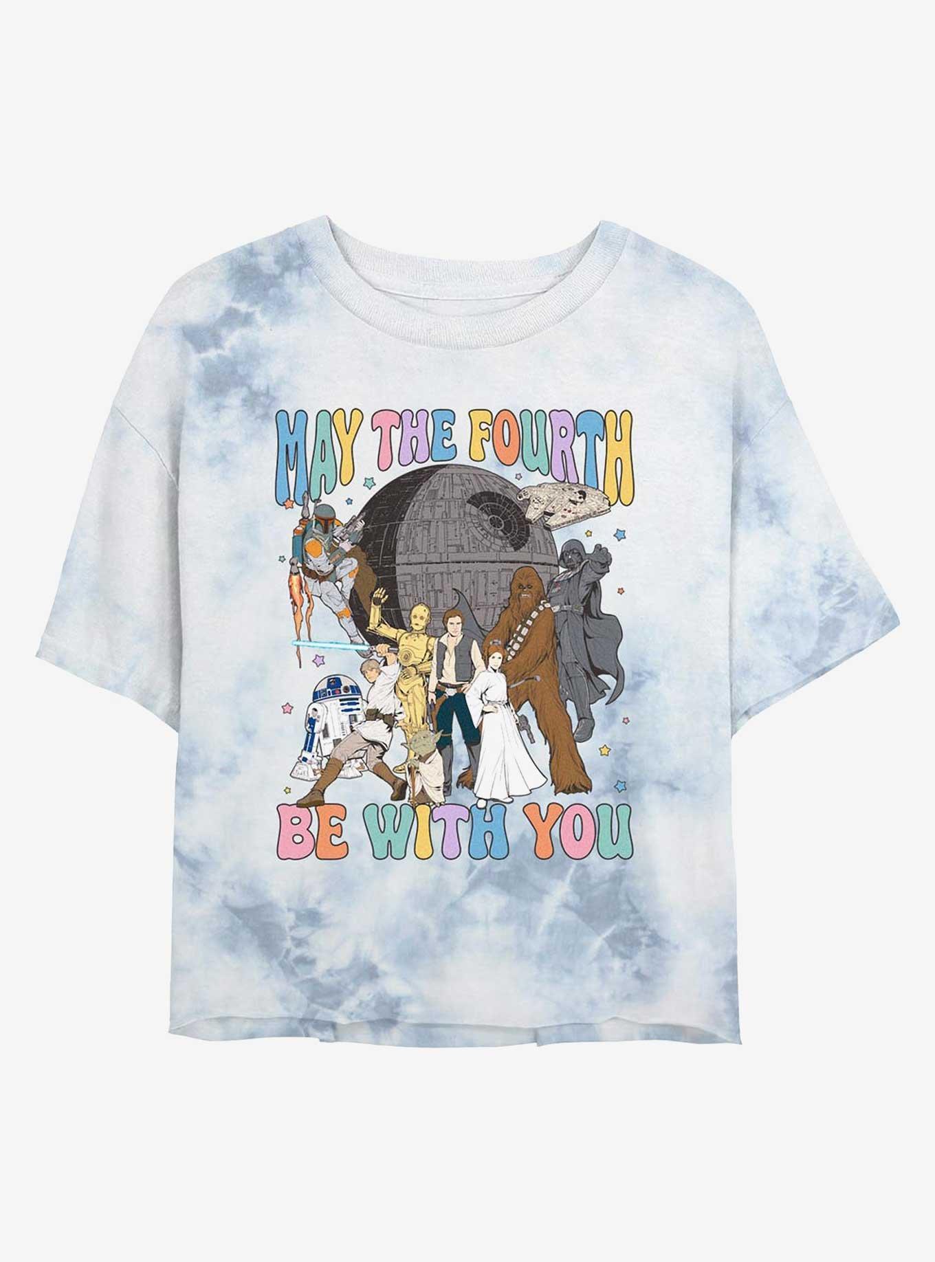 Star Wars May The Fourth Group Shot Girls Tie-Dye Crop T-Shirt, , hi-res