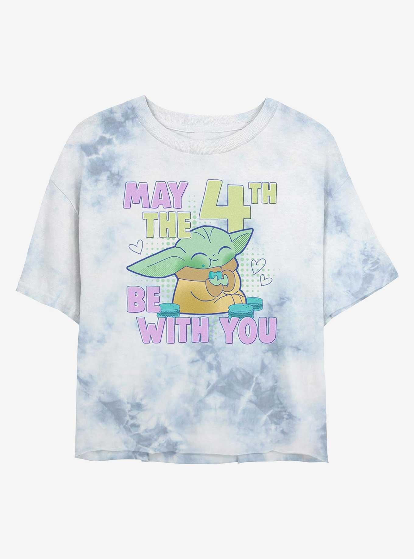 Star Wars The Mandalorian May The Grogu Girls Tie-Dye Crop T-Shirt, WHITEBLUE, hi-res