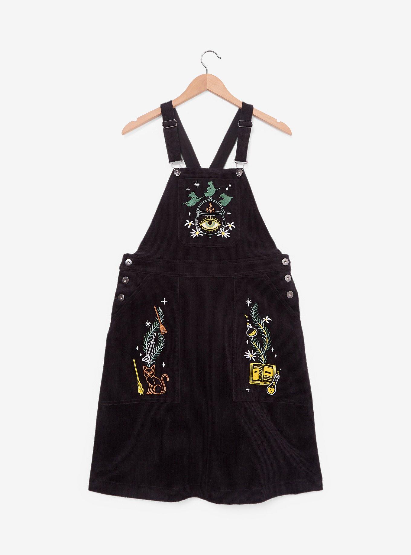 Disney Hocus Pocus Embroidered Icons Plus Size Overall Dress &mdash; BoxLunch Exclusive, BLACK, hi-res