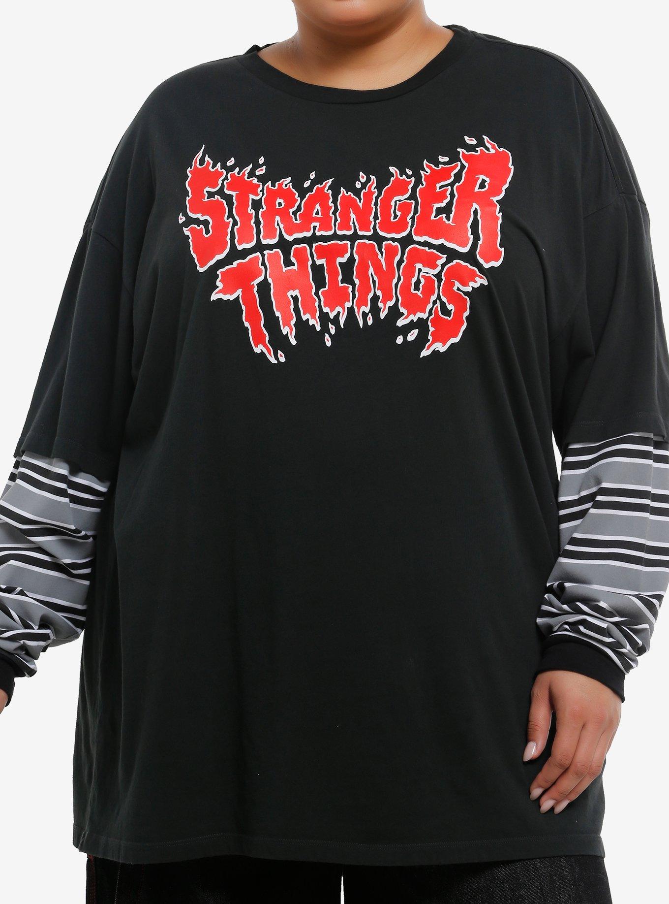 Stranger Things Logo Stripe Girls Oversized Long-Sleeve Twofer Plus Size, , hi-res