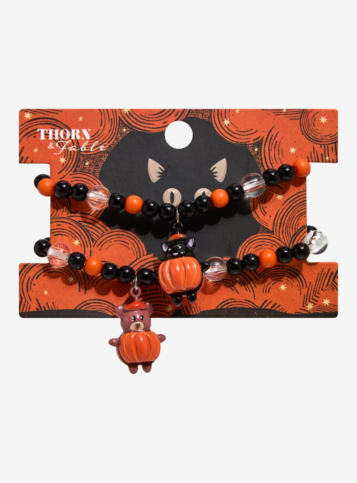 Thorn & Fable Pumpkin Bear & Cat Best Friend Bead Bracelet Set, , hi-res