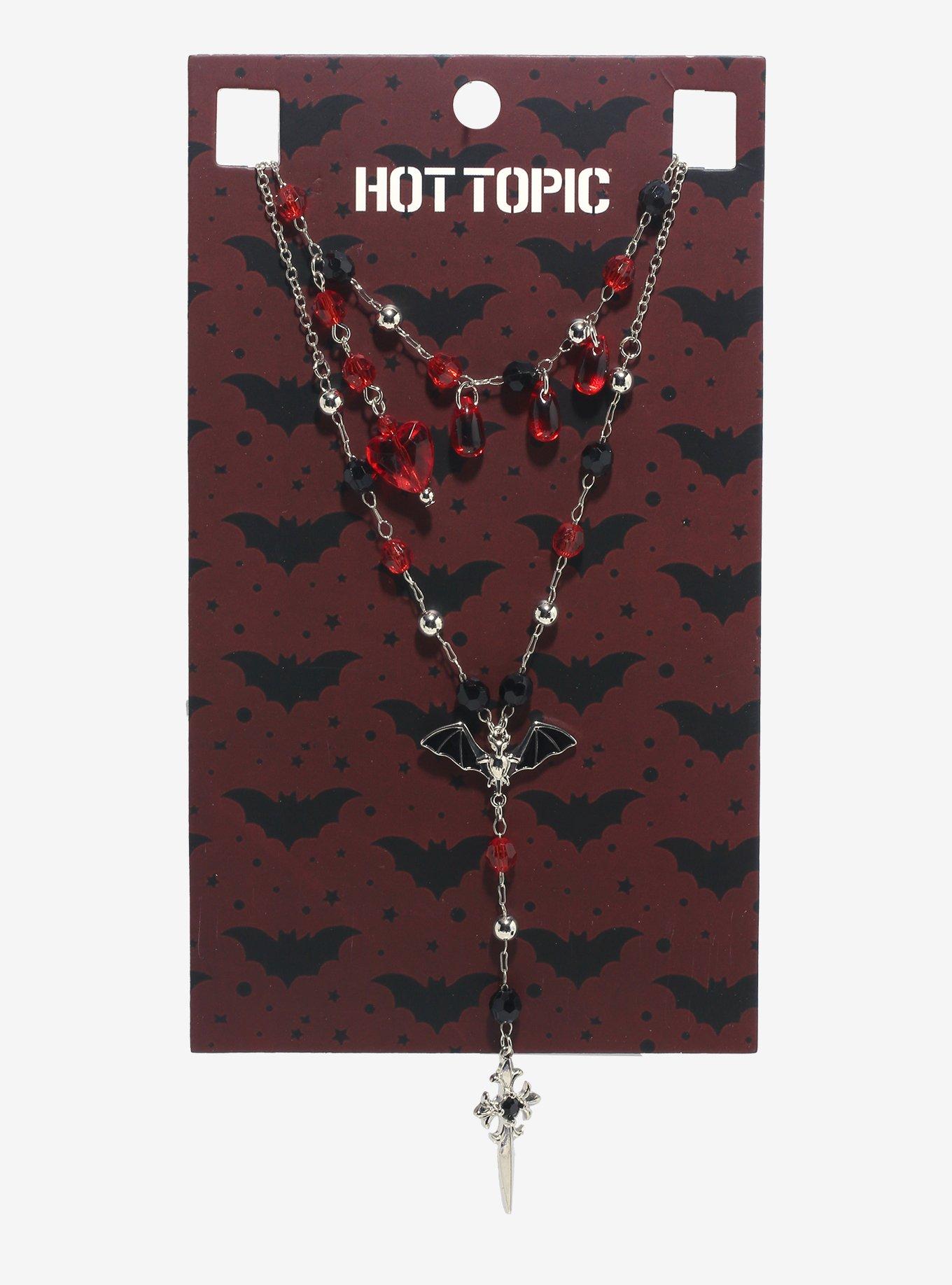 Black & Red Bat Rosary Necklace Set, , hi-res
