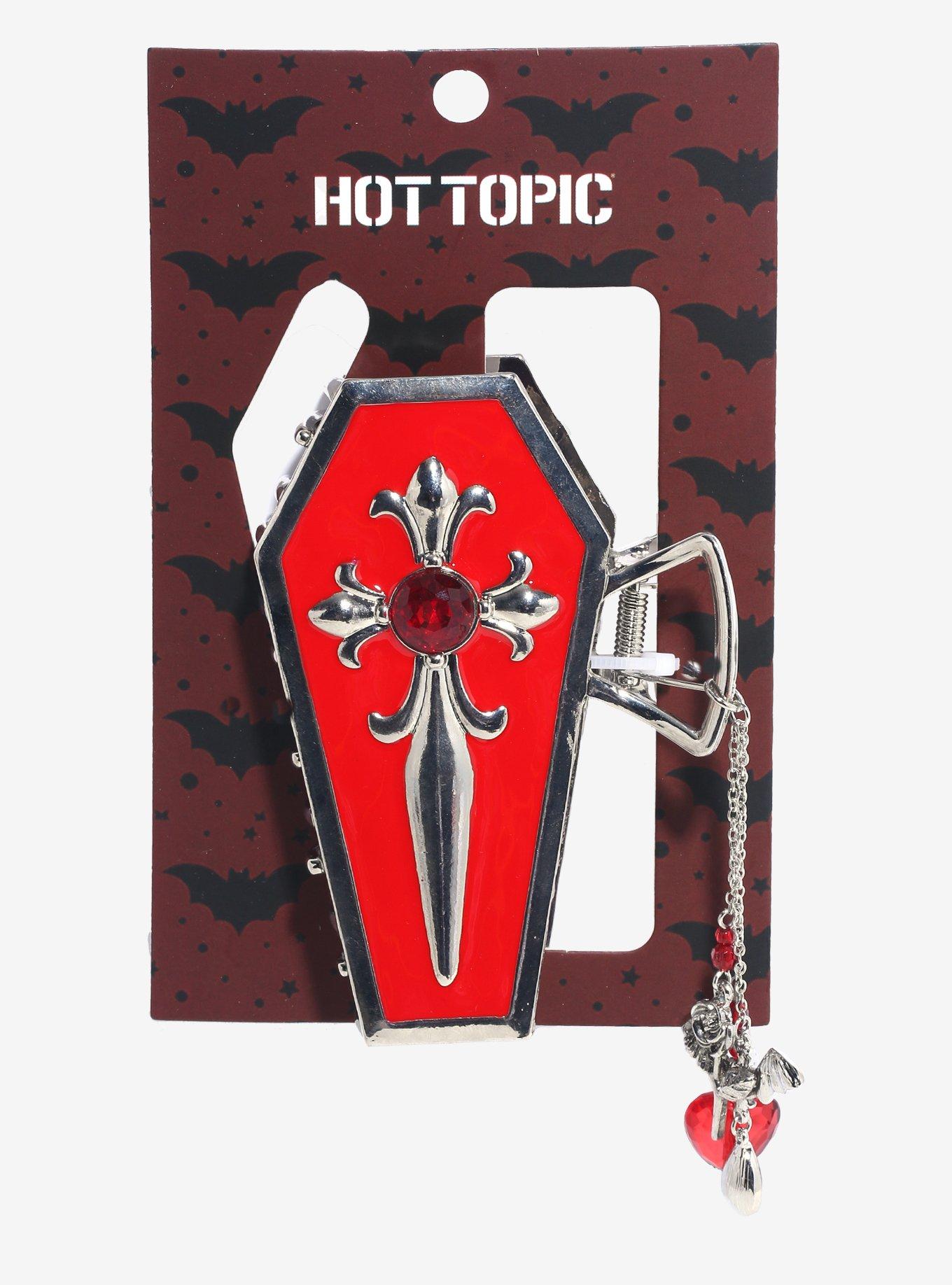 Red Rhinestone Cross Coffin Chain Claw Hair Clip, , hi-res