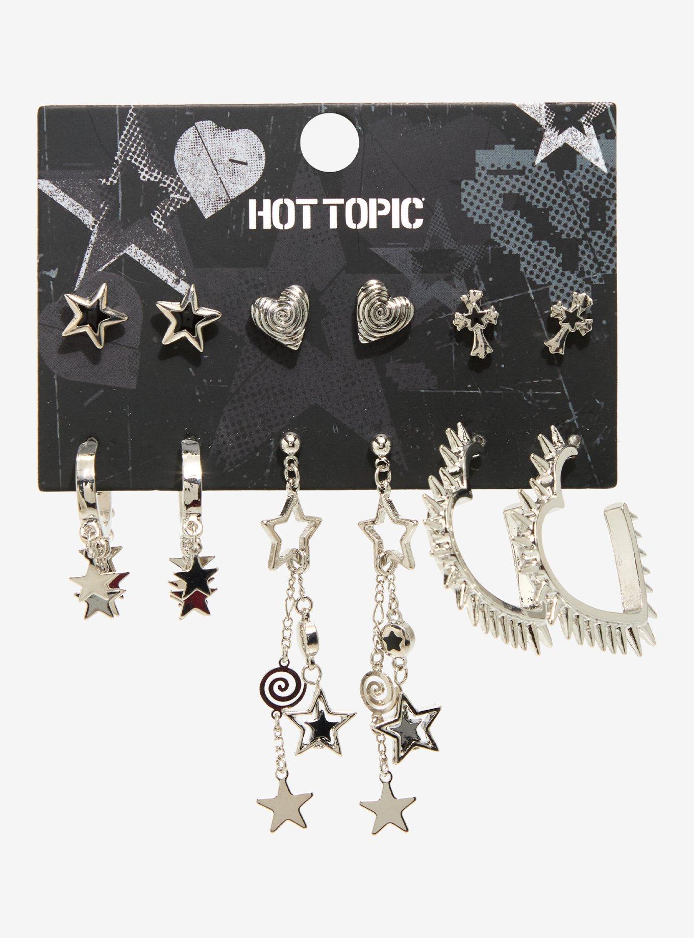 Spiked Heart Star Charm Earring Set, , hi-res