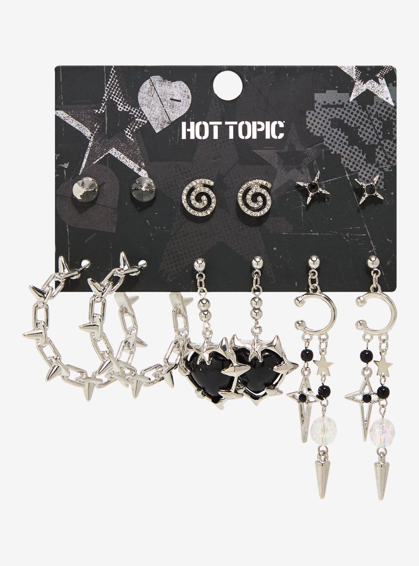 Black Heart Gem Spike Earring Set, , hi-res