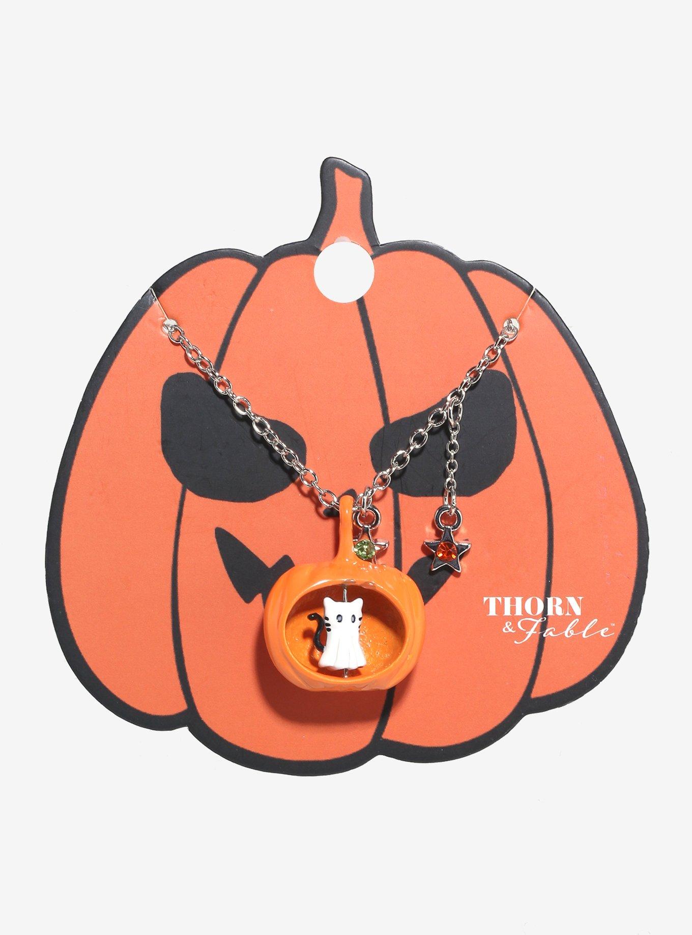 Thorn & Fable Pumpkin Ghost Kitty Spinner Necklace, , hi-res