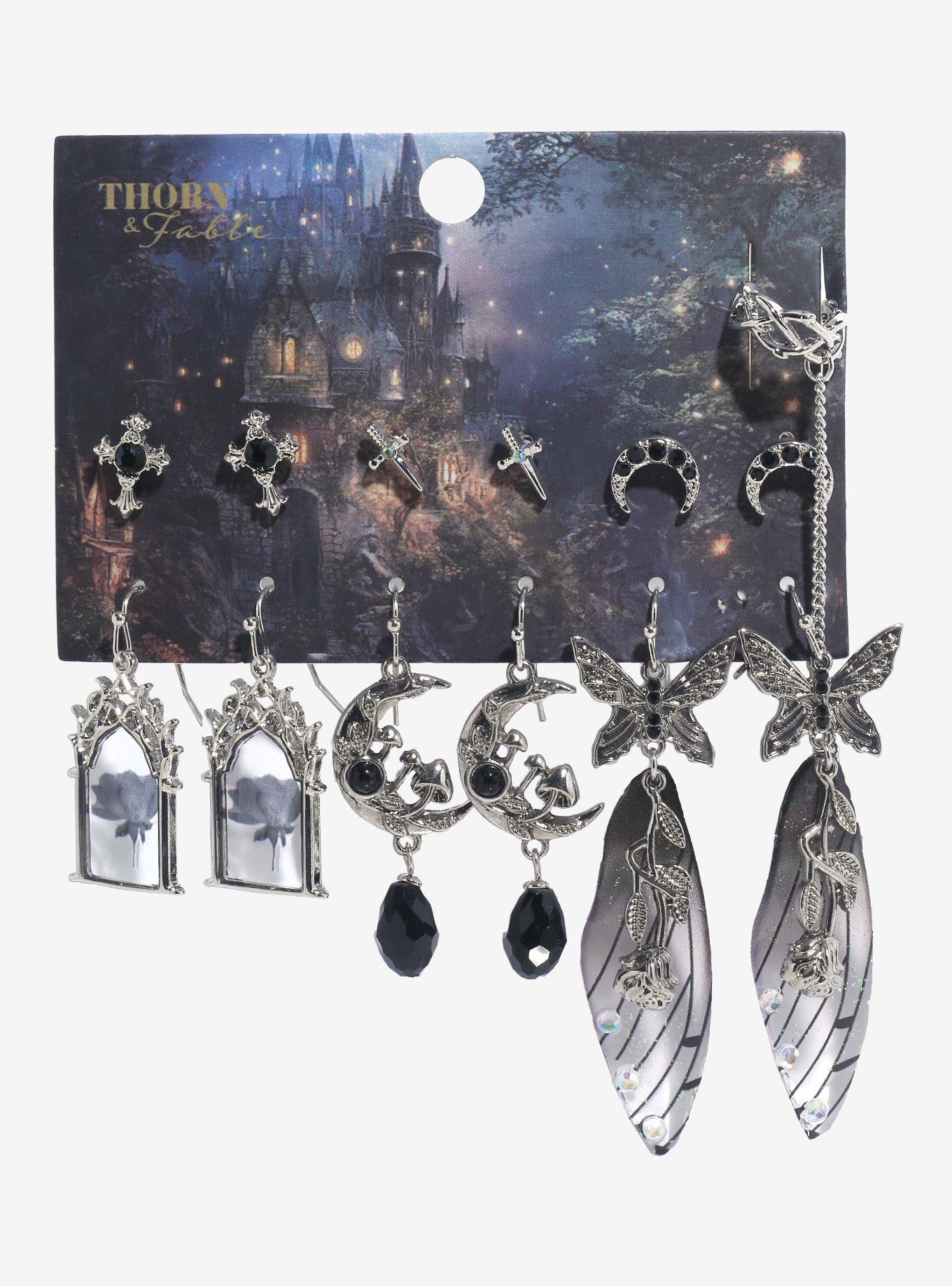 Thorn & Fable Grunge Rose Fairy Wing Earring Set, , hi-res