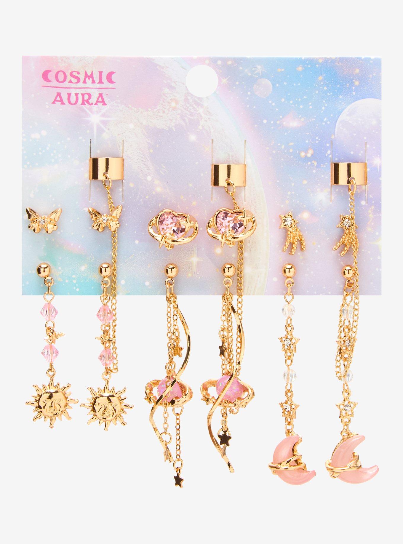 Cosmic Aura Celestial Butterfly Bling Cuff Earring Set, , hi-res