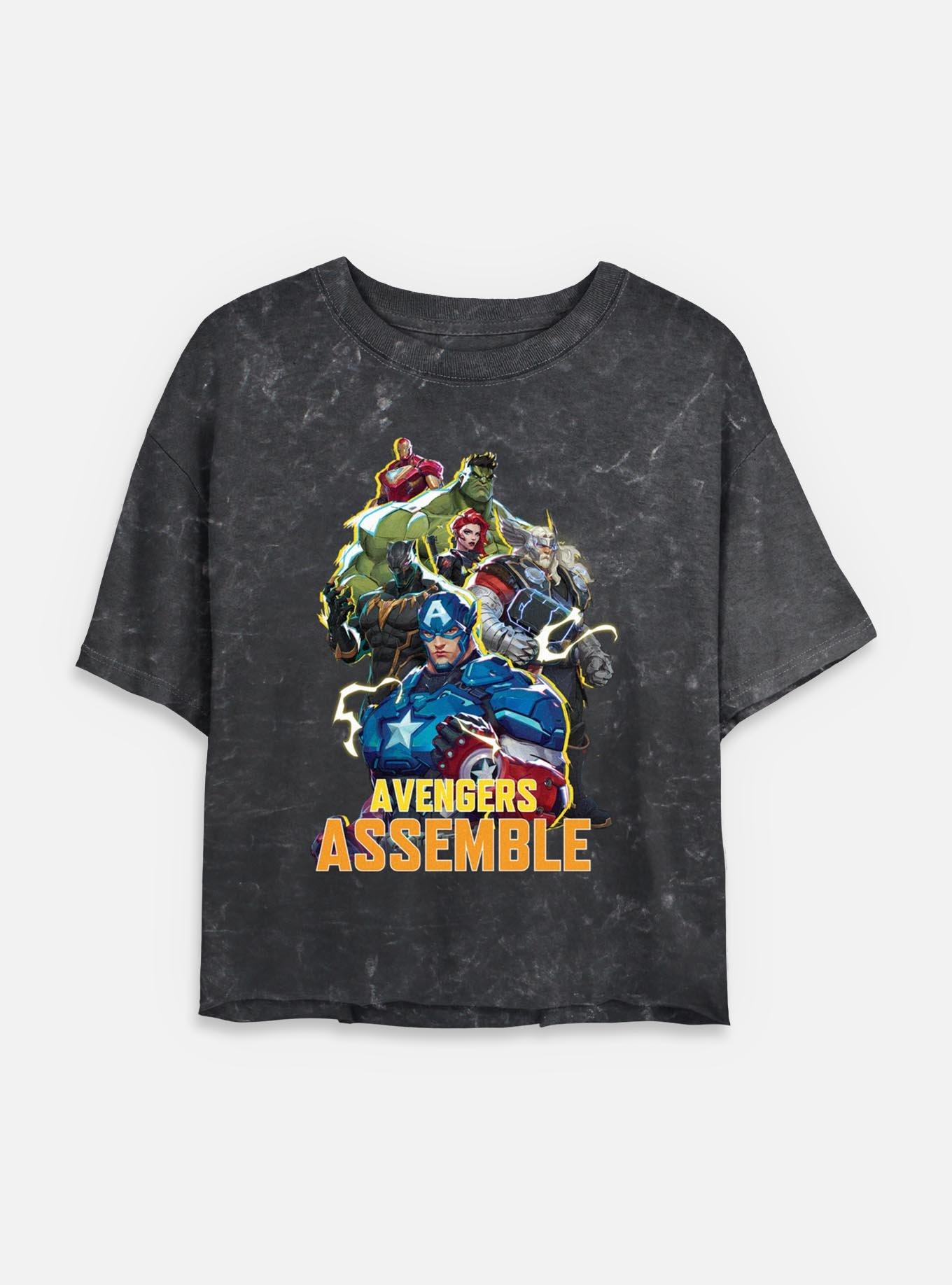 Marvel Rivals Avengers Assemble Womens Mineral Wash Crop T-Shirt, , hi-res