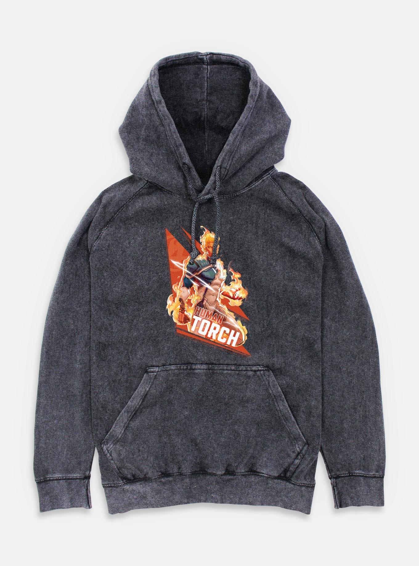 Marvel Rivals Human Torch Big Fire Mineral Wash Hoodie,Specials : American Fashion Style Bags On Sale