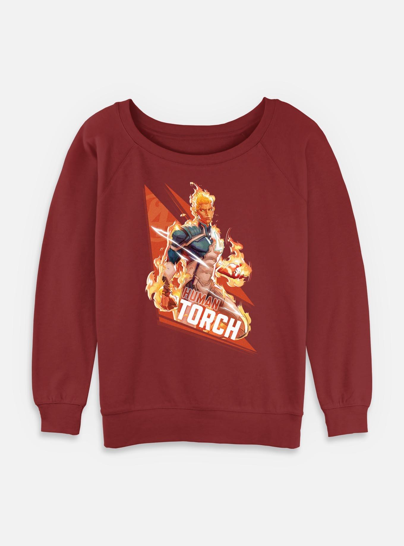 Marvel Rivals Human Torch Big Fire Womens Slouchy Sweatshirt, SCARLET, hi-res