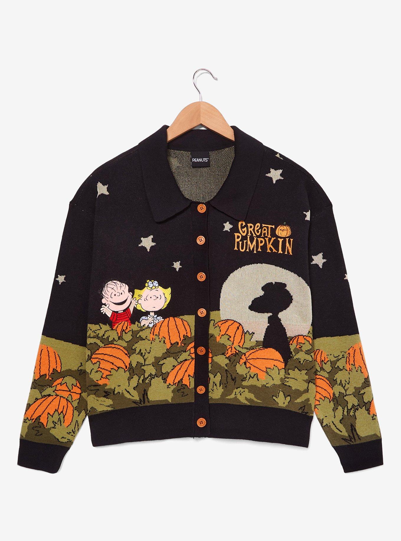Peanuts Great Pumpkin Scenic Glow-in-the-Dark Women's Cardigan &mdash; BoxLunch Exclusive, BLACK, hi-res