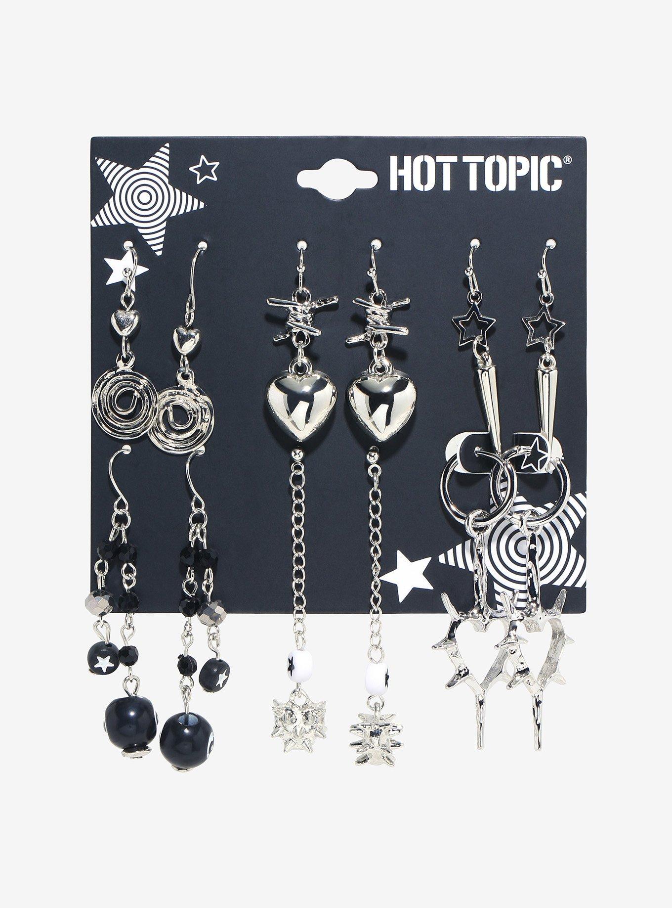 Grunge Spiral Spike Heart Drop Earring Set, , hi-res