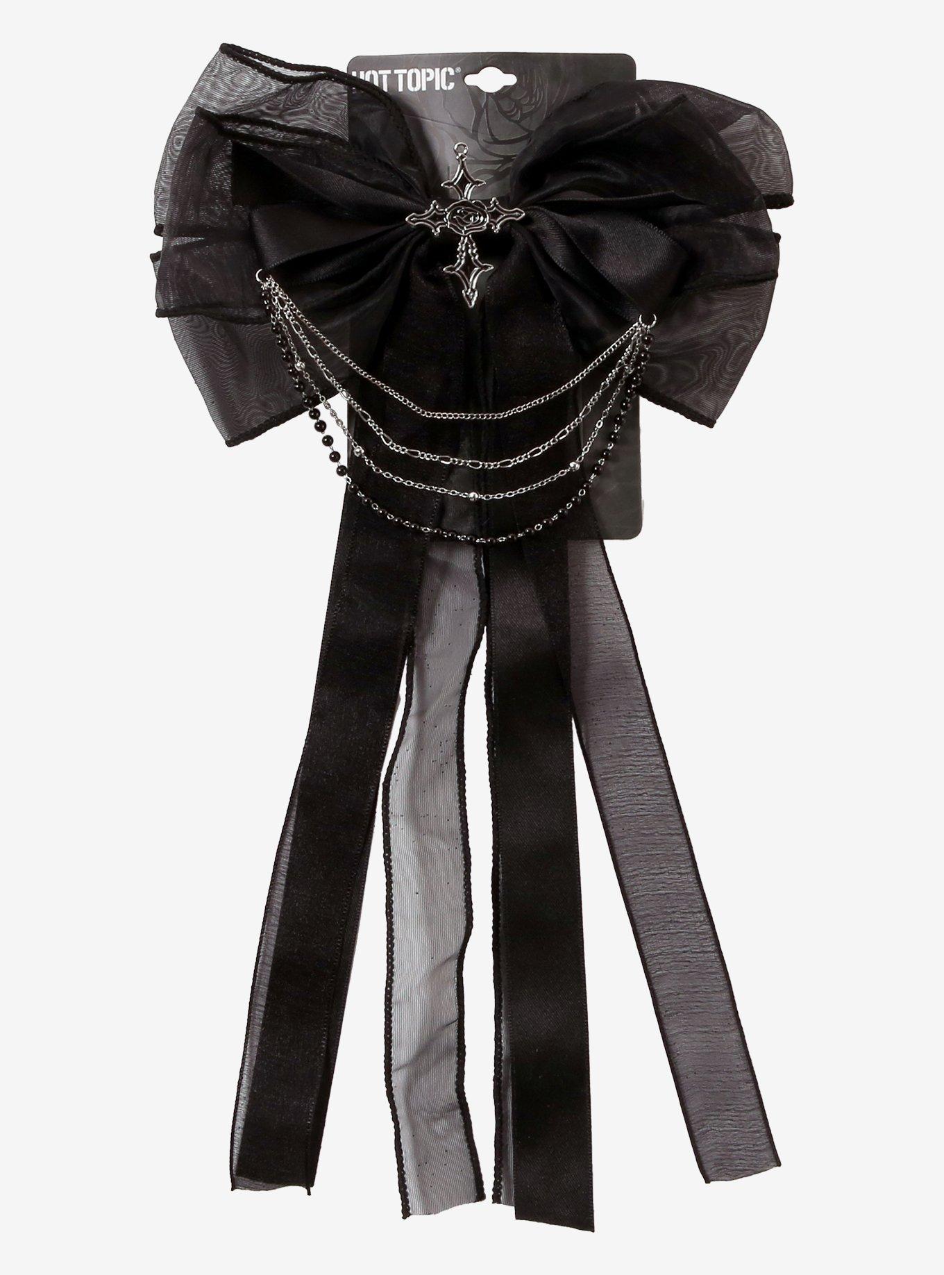 Black Rose Cross Chain Hair Bow, , hi-res