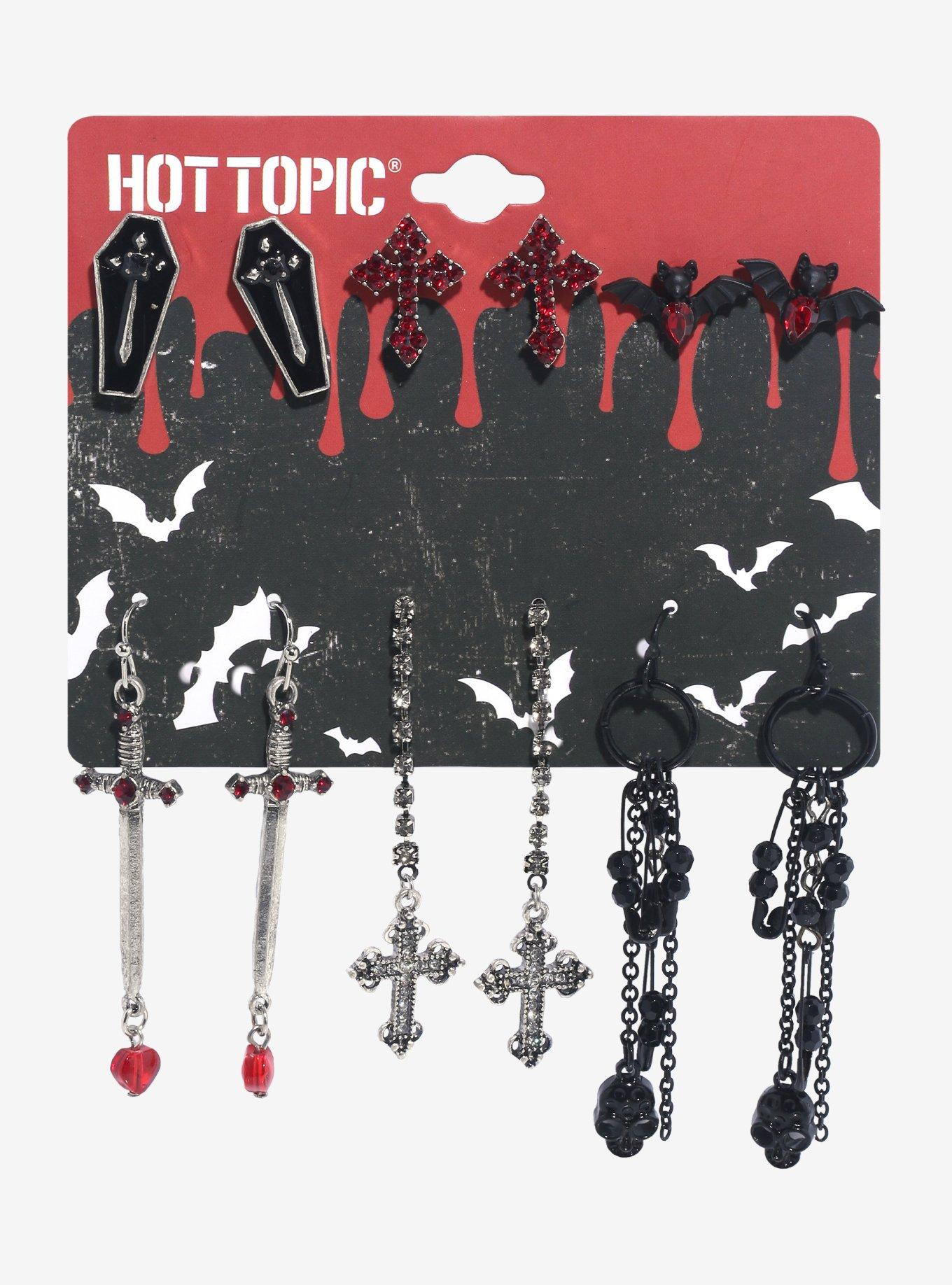 Dagger Bat Cross Earring Set, , hi-res