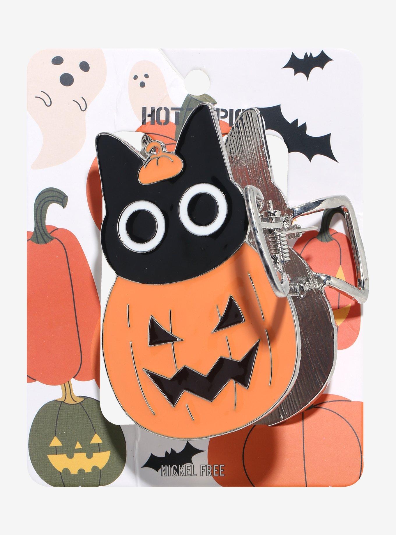 Black Cat Pumpkin Claw Hair Clip, , hi-res